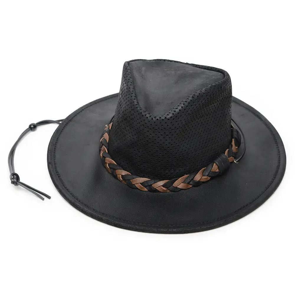 Minnetonka Airflow Foldable Outback Leather Hat - Australian Style Cowboy Hat for Men & Women - Perfect for Outdoor Adventures, Hiking, and Travel