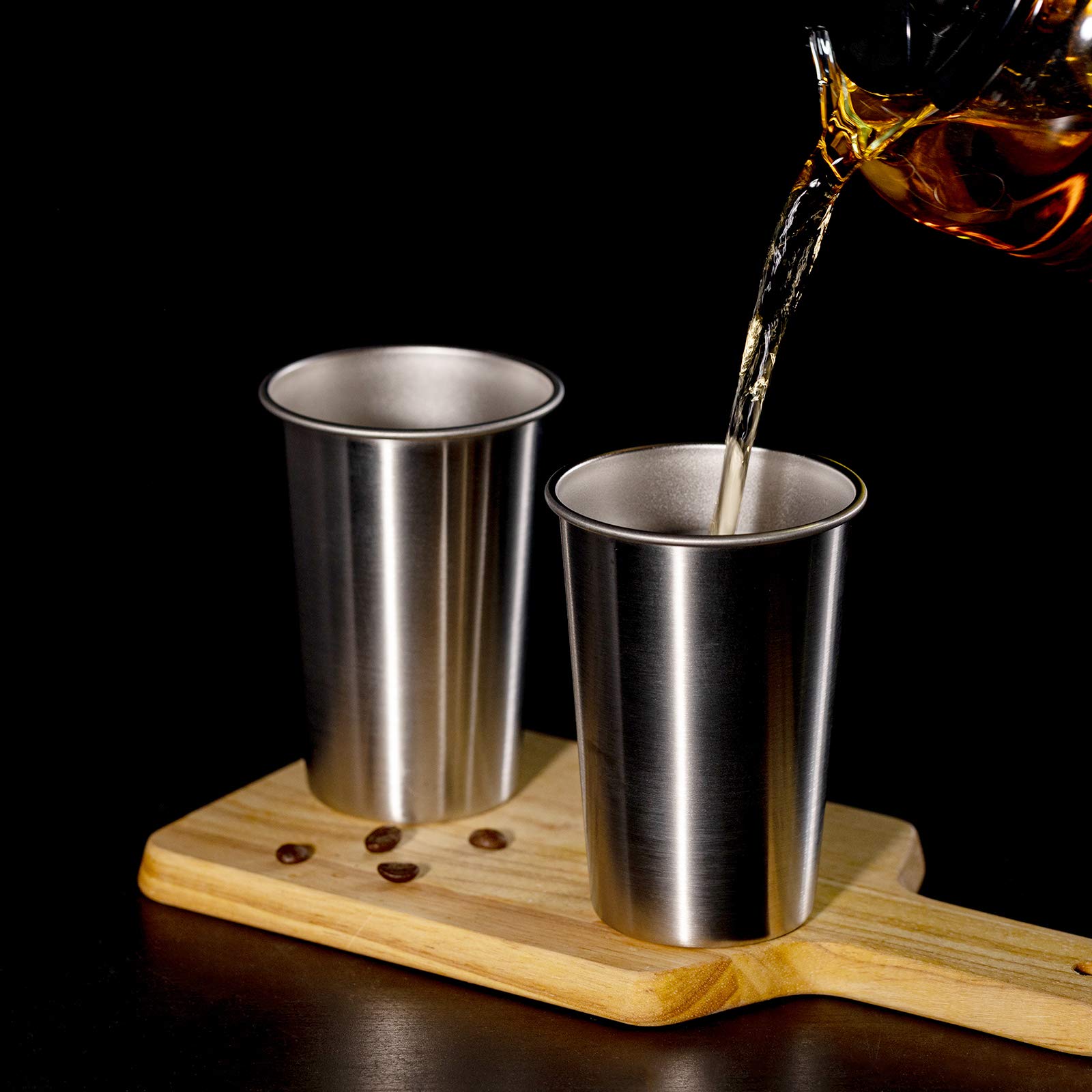 MEWAY Premium Stainless Steel Cups 16 oz (4 Pack) - Insulated Metal Tumbler for Beer, Cocktails & Cold Drinks - Stackable, Durable Travel Cups for Camping, Picnics & Outdoor Adventures