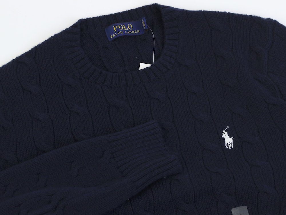 Polo Ralph Lauren Men's Cotton Cable Knit Crewneck Sweater - Medium - Navy & White | Classic Casual Wear for Office & Weekend Outings
