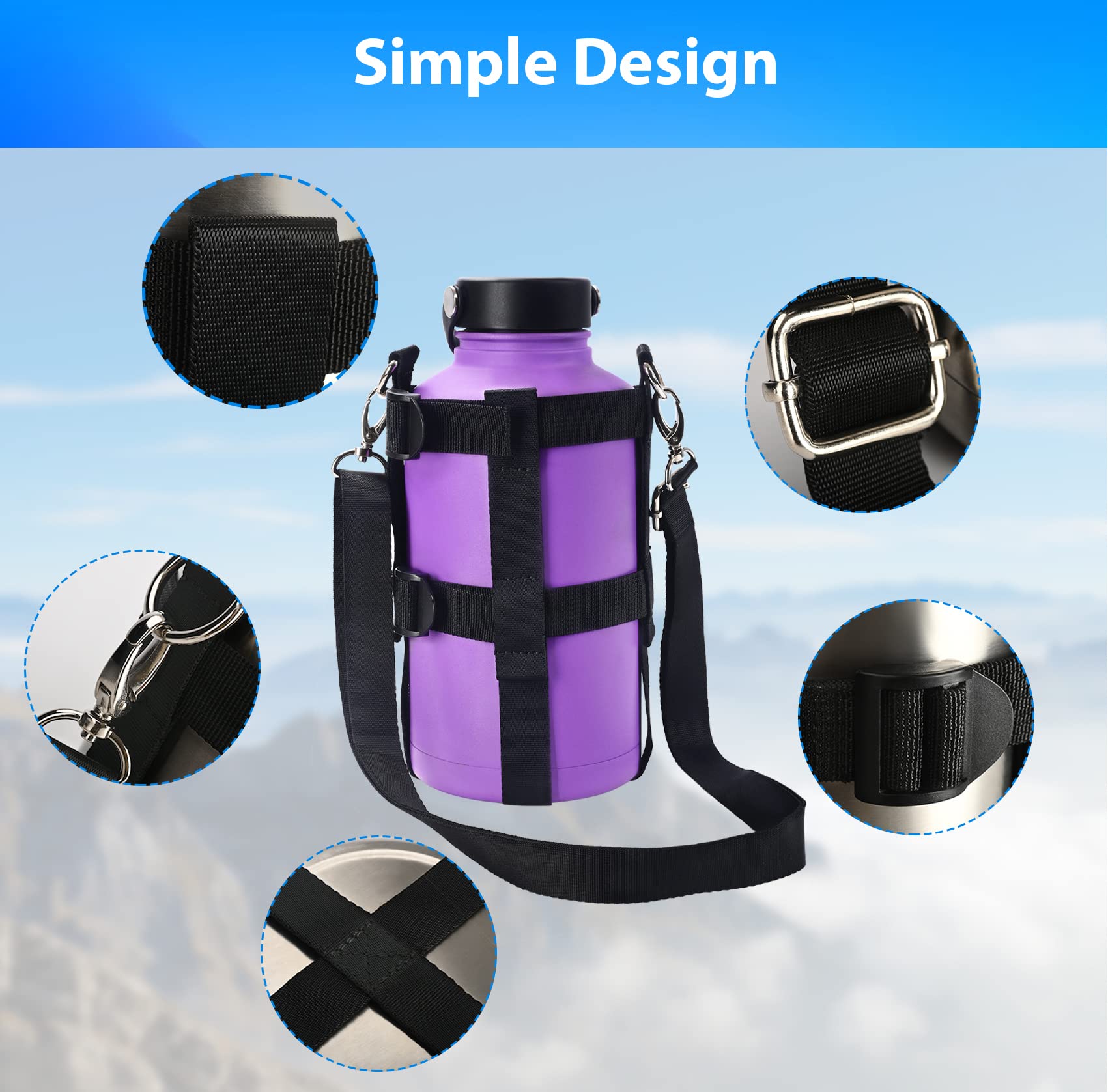 Water Bottle Holder with Adjustable Strap - Crossbody Sling Bag for 40oz & 64oz Jugs - Hands-Free Hydration for Hiking, Gym, Travel & Outdoor Activities