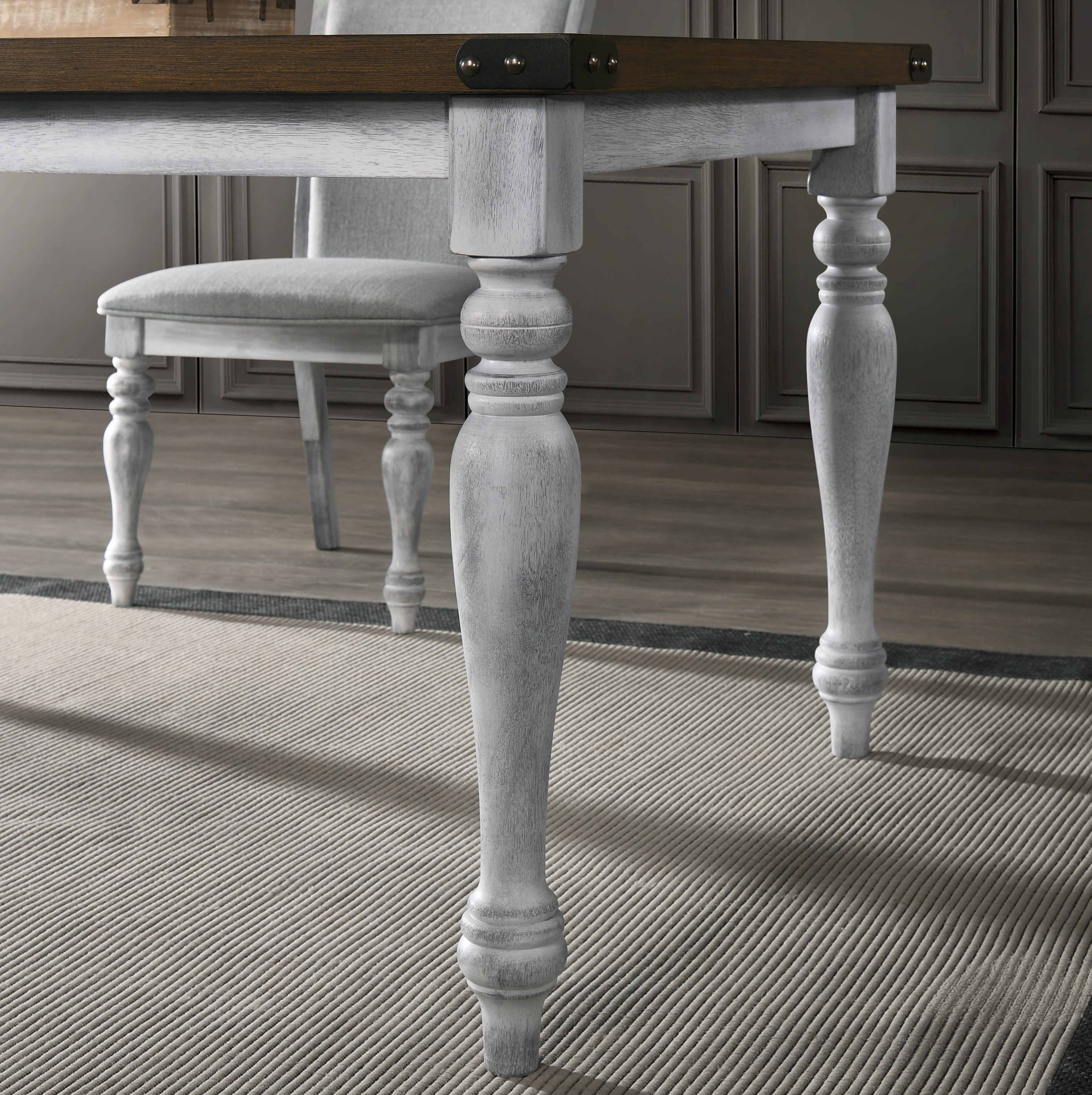 6-Piece Rustic White and Oak Dining Table Set with 4 Upholstered Chairs & Bench - Perfect for Farmhouse Kitchens, Dining Rooms & Small Space Entertaining