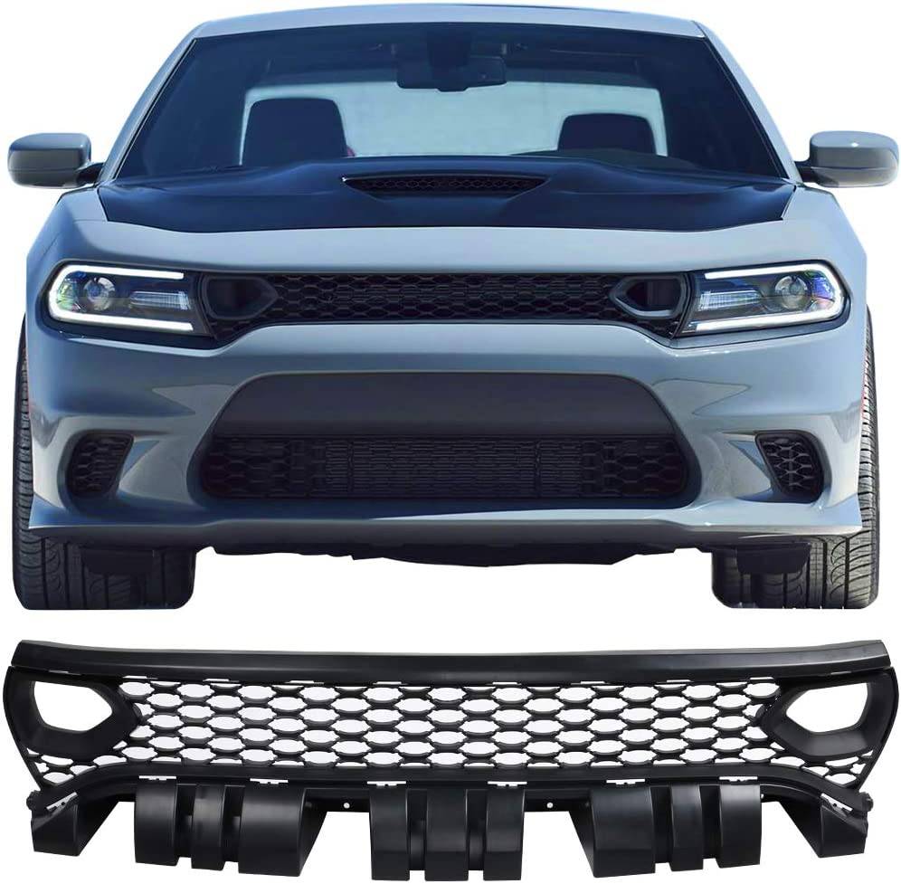 2015-2023 Dodge Charger Front Upper Grille Replacement - Unpainted Black ABS Plastic Bumper Grille for Enhanced Style & Protection | Perfect for Car Upgrades & Customization