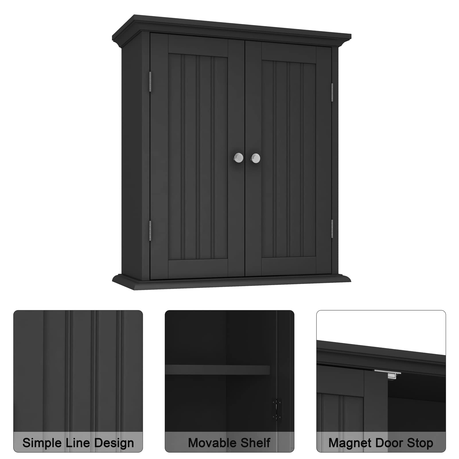 ChooChoo Bathroom Wall Cabinet - Over The Toilet Space Saving Storage with 2 Doors & Adjustable Shelves - Medicine Cabinet & Cupboard (Black) - Perfect for Small Bathrooms, Apartments & Powder Rooms