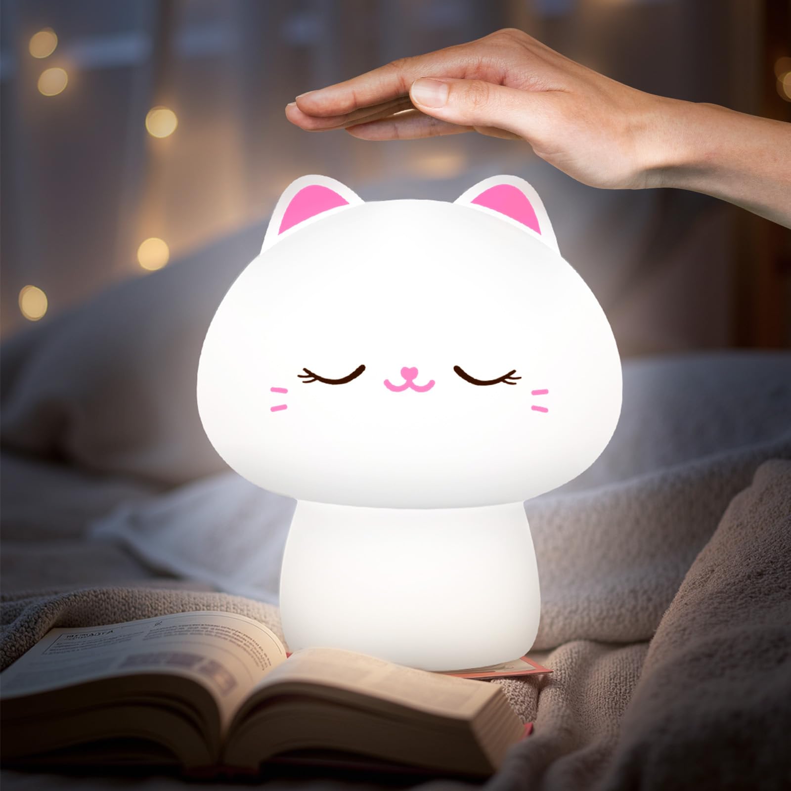 Rechargeable Cat Night Light for Kids - 10 Color Changing Dimmable LED Lamp, 1200mAh Battery Touch Control Silicone Nightlight for Toddlers & Girls Bedroom Decor | Perfect for Nursery, Sleep Aid, and Kids Room Ambiance
