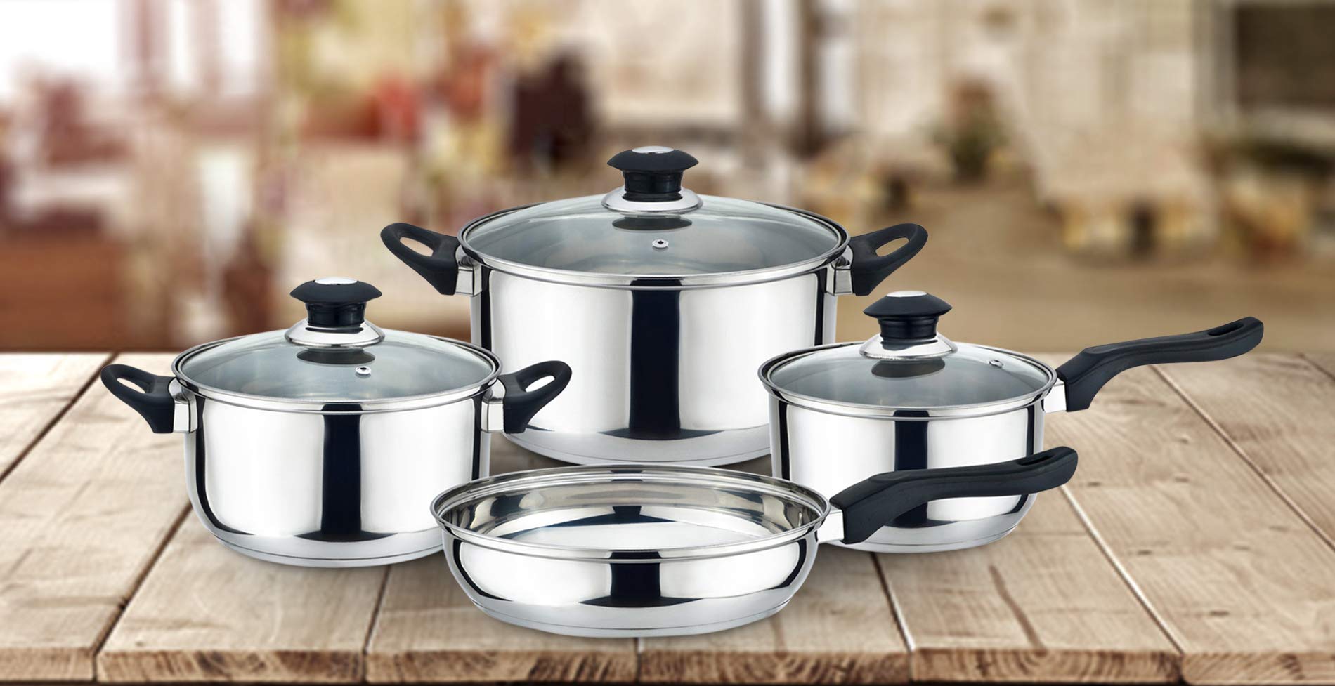 Premium Stainless Steel Cookware Set - 7 Piece Kitchen Starter Set for Home Cooking | Nonstick Pots & Pans with Lids | Induction Compatible | Perfect for Sautéing, Boiling & Frying