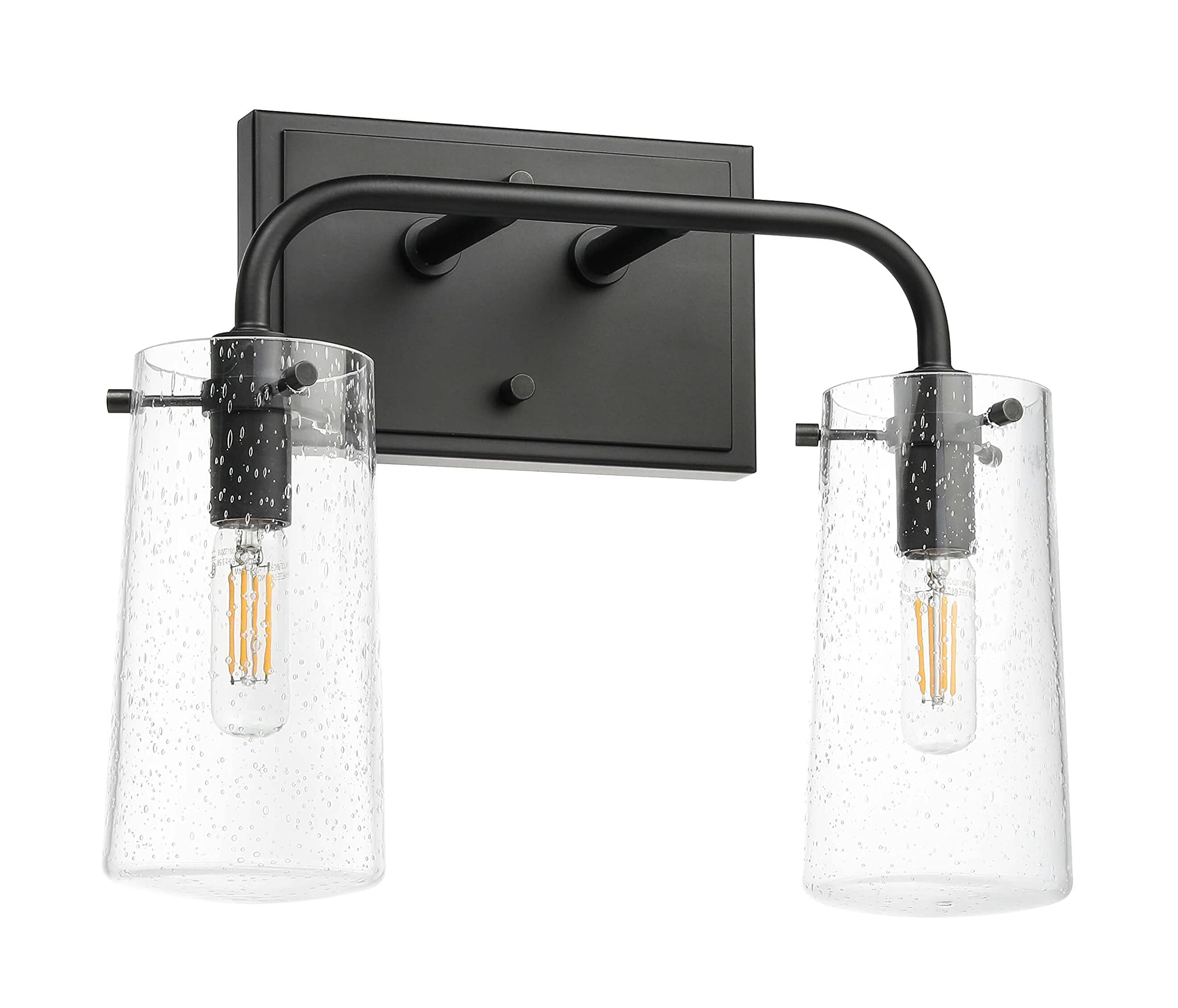 XiNBEi Modern 2-Light Bathroom Vanity Light Fixture with Seeded Glass, Matte Black Wall Mounted Mirror Lighting - Perfect for Bathroom, Powder Room & Dressing Room Makeup Area (Model XB-W1283-2-MB)