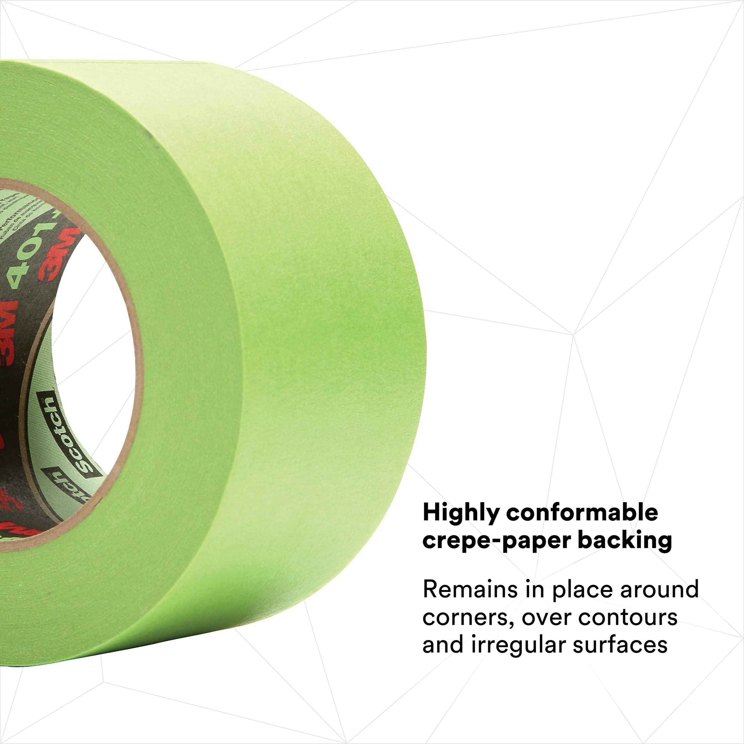 3M 401+ High Performance Green Masking Tape - 72mm x 55m, 6.4 mil Thickness - Superior Adhesion, Clean Removal, Paint-Bleed Resistant for Professional Painting, DIY Projects, and Home Renovations - 8 Rolls per Case