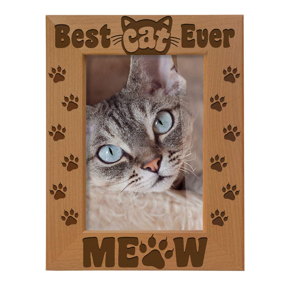 KATE POSH - Best Cat Ever Photo Frame - Engraved Natural Wood Picture Frame for Cat Lovers - Perfect Cat Mom Gift for Home & Office Decor (5x7 Vertical) - Ideal for Displaying Cat & Kitten Photos, Pet Memorials, and Special Moments