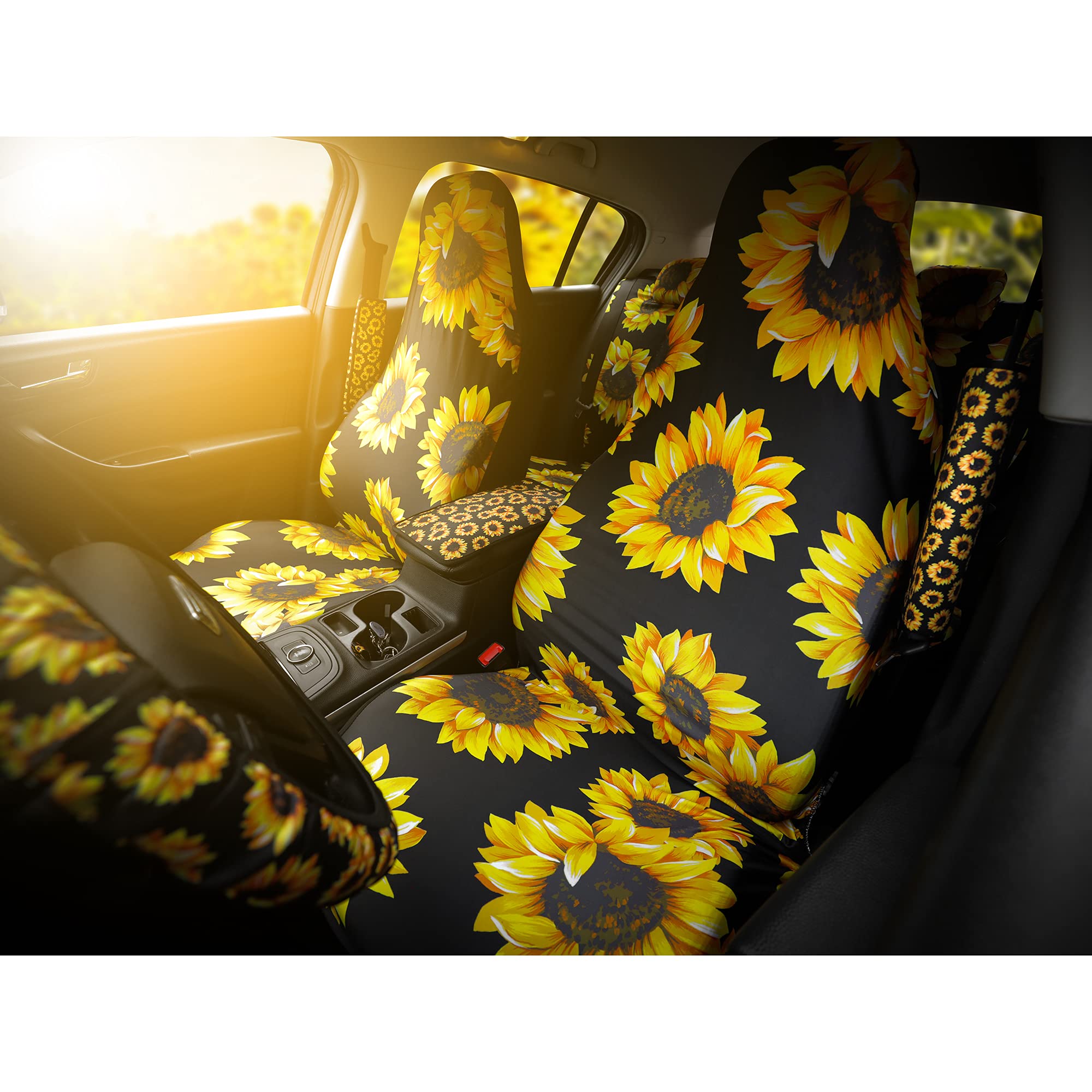 Sunflower Car Accessories Set - 17PC for Seat & Steering Wheel Covers