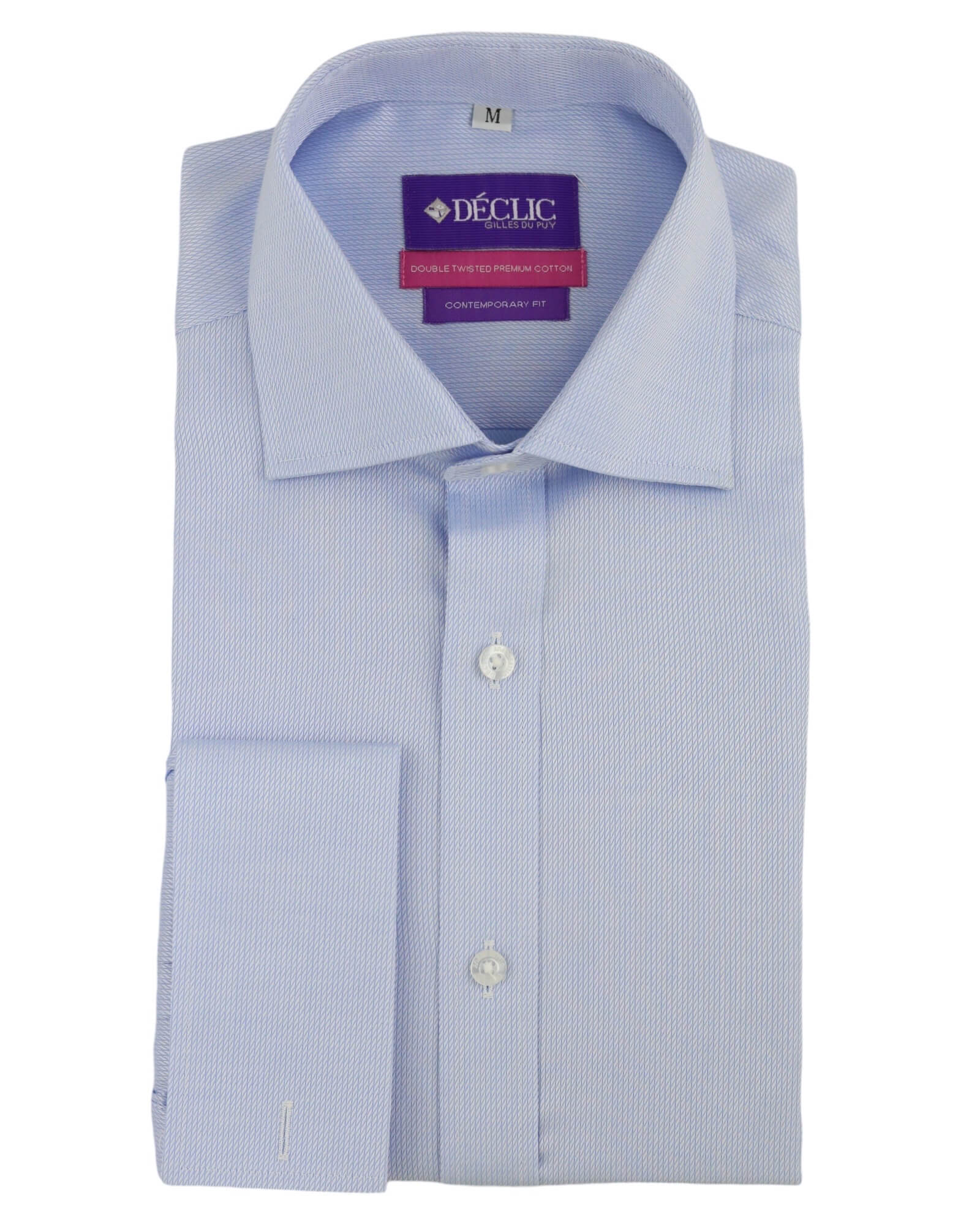 DÉCLIC Stewart Textured Double Cuff Dress Shirt for Men - Classic Blue Formal Business Shirt - Perfect for Office, Weddings & Special Occasions