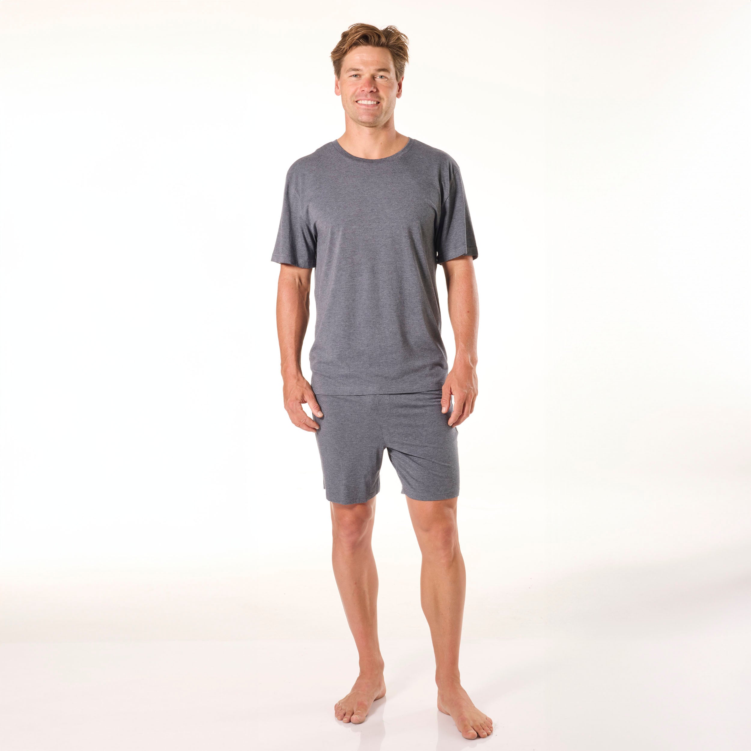 Men's Soft Bamboo Crew Neck Sleep Tee - Breathable & Comfortable Sleepwear for Nightwear, Lounging & Travel - Grey Marle