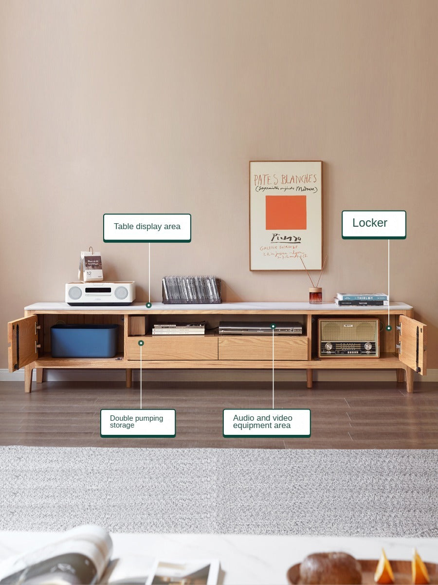 Solid Oak Wood TV Stand with Slate Top - Modern Entertainment Center for Living Room, Bedroom & Home Theater