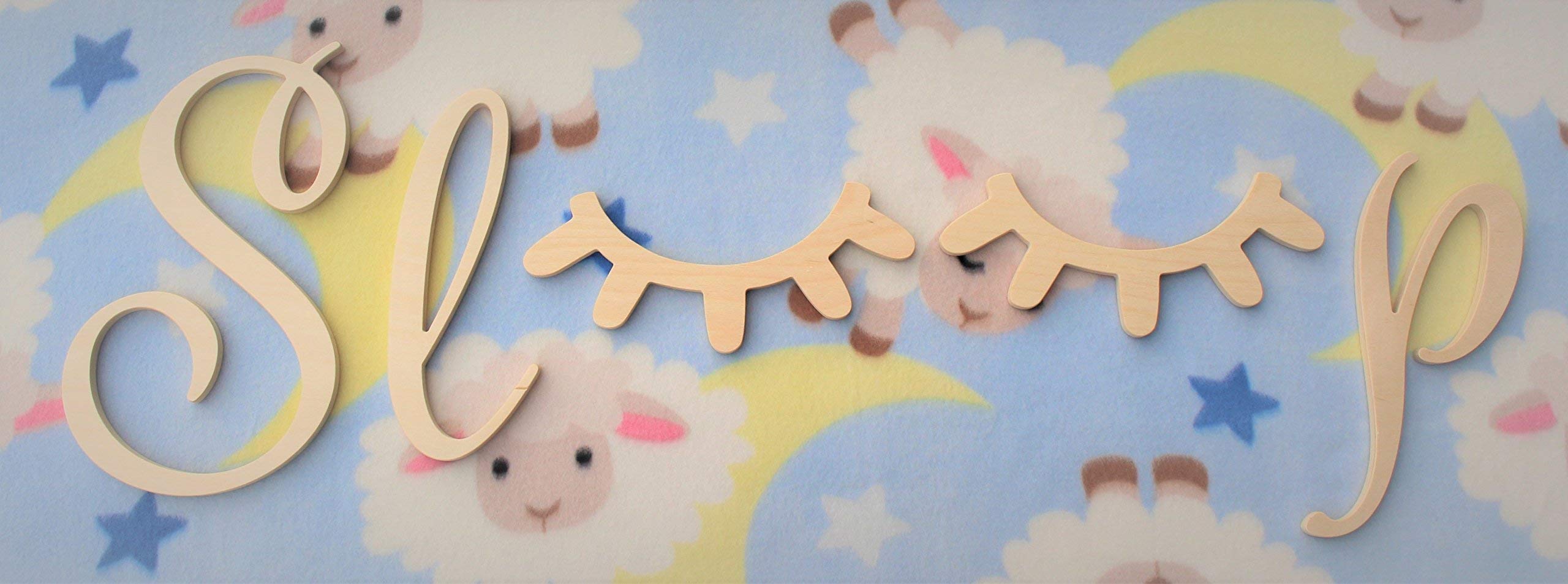 Wooden Sleep Wall Decor with Eyelashes for Nursery & Bedroom