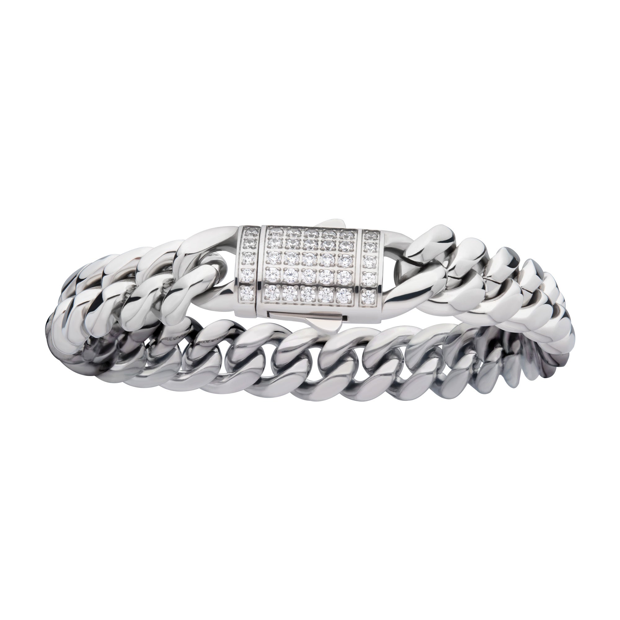 12mm Stainless Steel Miami Cuban Link Chain Bracelet for Men - CNC Precision Cut CZ Stones, Secure Double Tab Box Clasp - Perfect for Gifts, Parties & Everyday Wear