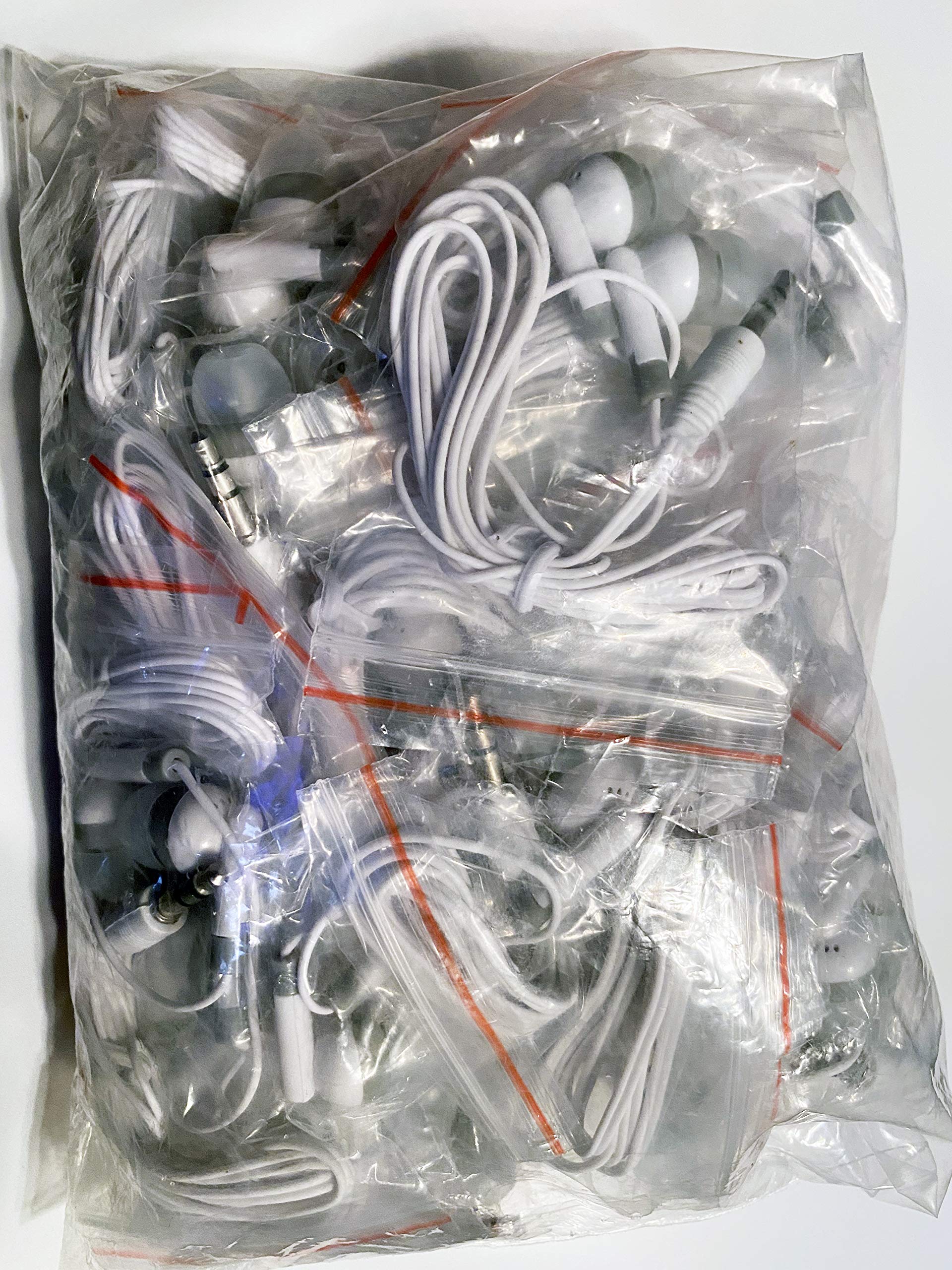 100 Pack Bulk Wholesale White & Gray Wired Earbuds Headphones - Individually Wrapped CB-WHT-100-WRAP - Perfect for Schools, Gyms, Airlines & Retail Stores