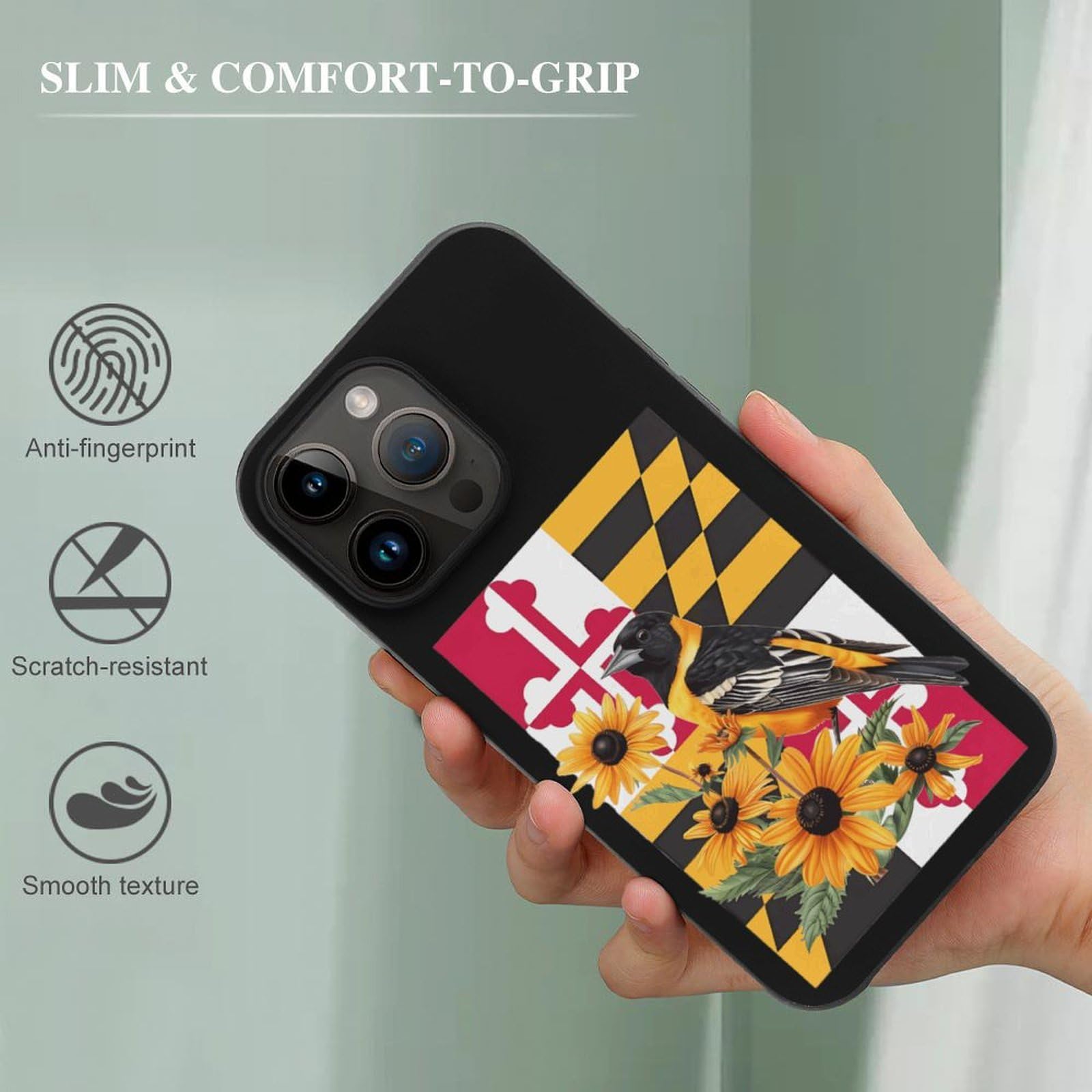 Maryland State Flag & Baltimore Oriole Bird Design Slim Shockproof iPhone 14 Case - Protective Phone Cover for iPhone 14/14 Plus/14 Pro/14 Pro Max - Perfect for Outdoor Activities & Travel
