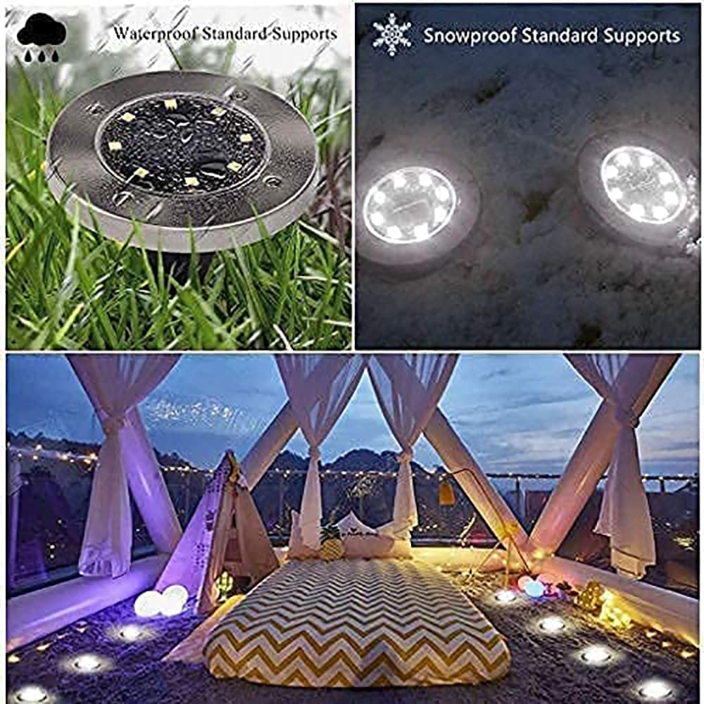 12 Pack Solar Lights Outdoor Garden - 8 LED Waterproof Disk Lights for Pathway, Driveway, Lawn & Yard | Solar Powered Ground Lights for Walkway, Patio & Landscape Decor (White) - Perfect for Nighttime Safety & Outdoor Ambience