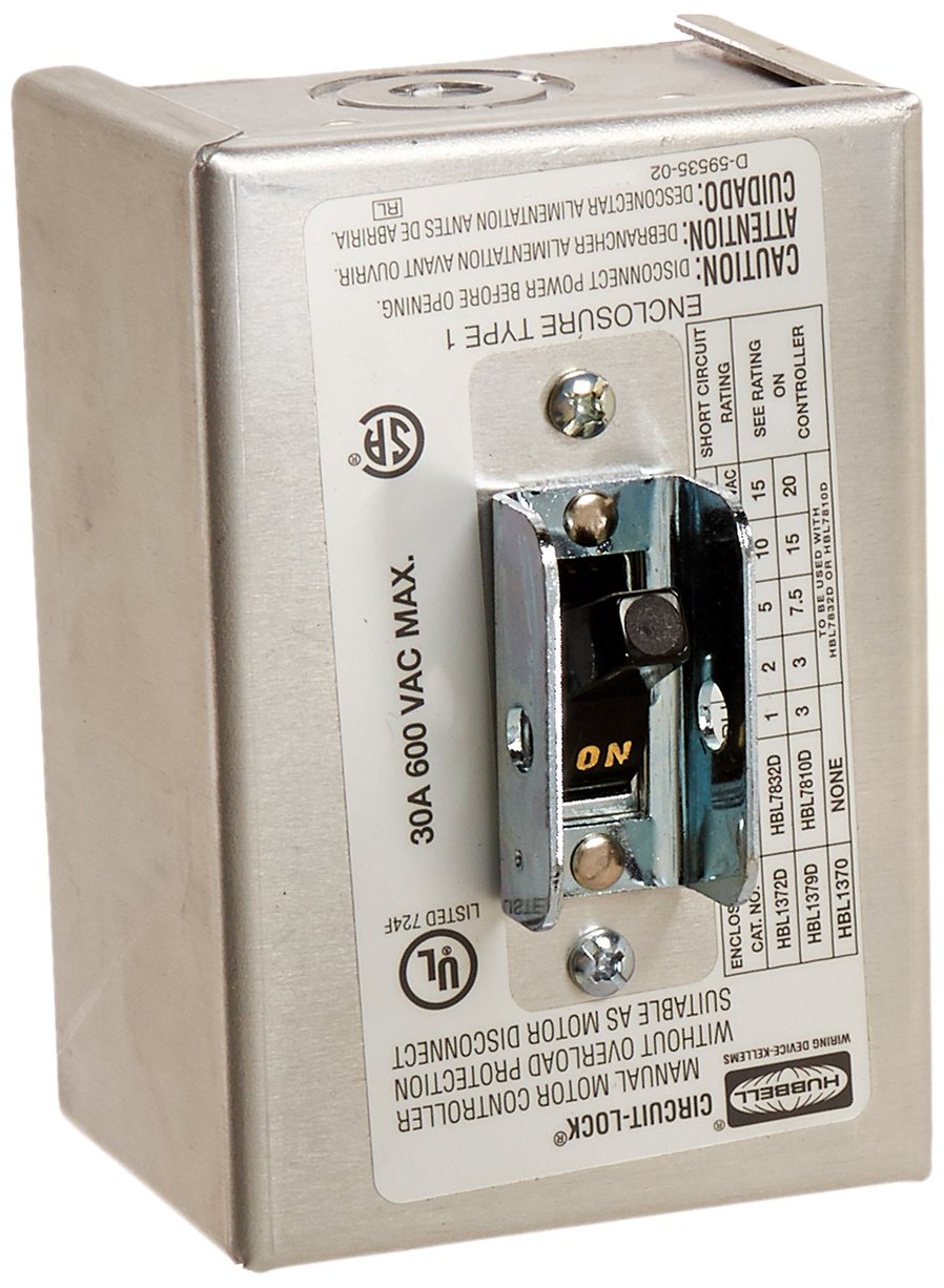 Hubbell HBL1379D 30 Amp 600V 3 Pole Disconnect Switch with NEMA 1 Enclosure - Heavy Duty Industrial Electrical Switch for HVAC, Motor Control and Power Distribution Systems