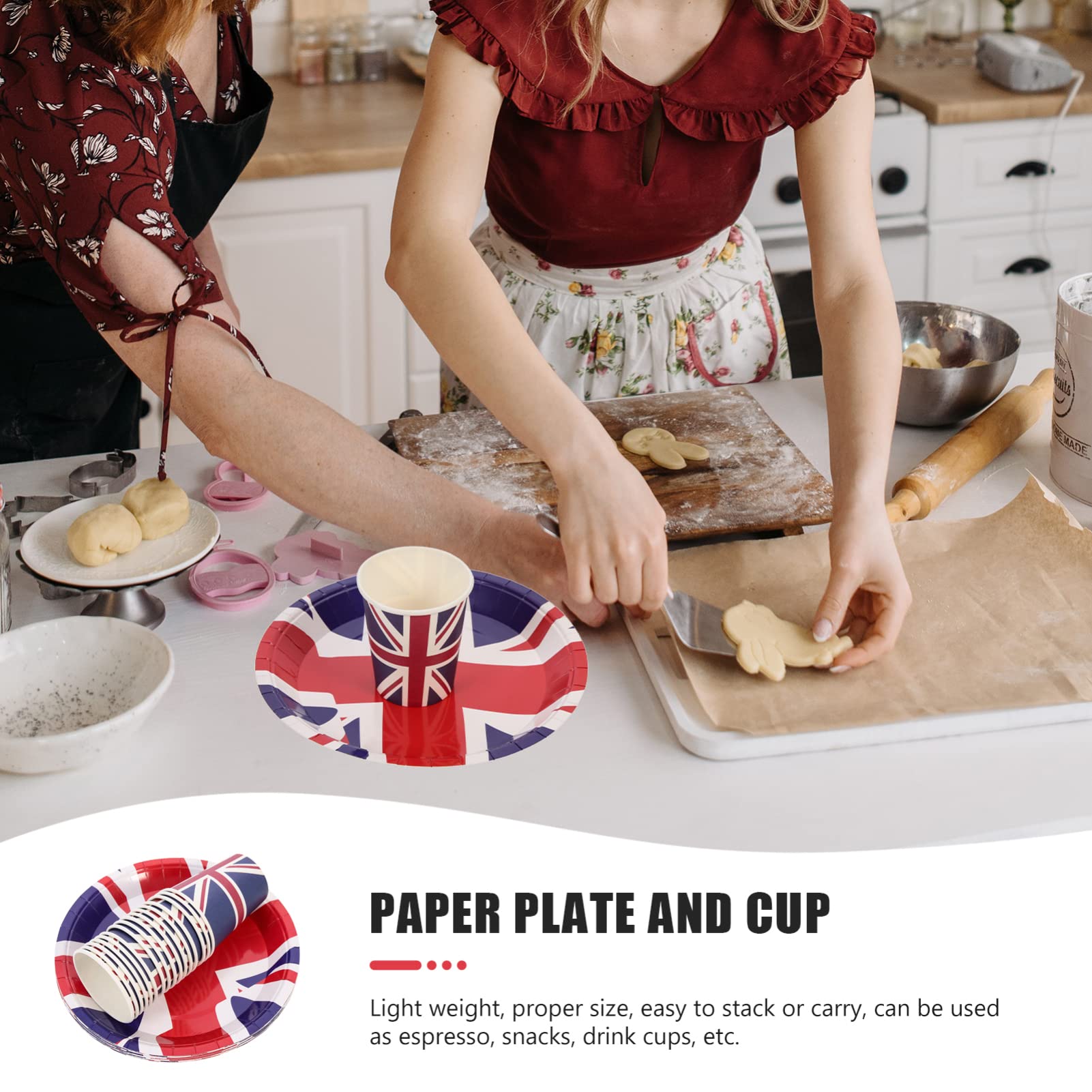 Veemoon Union Jack Paper Cup & Plate Set - 16-Piece British Themed Party Tableware for 70th Platinum Jubilee Decorations - Perfect for UK Themed Parties, Celebrations & Events