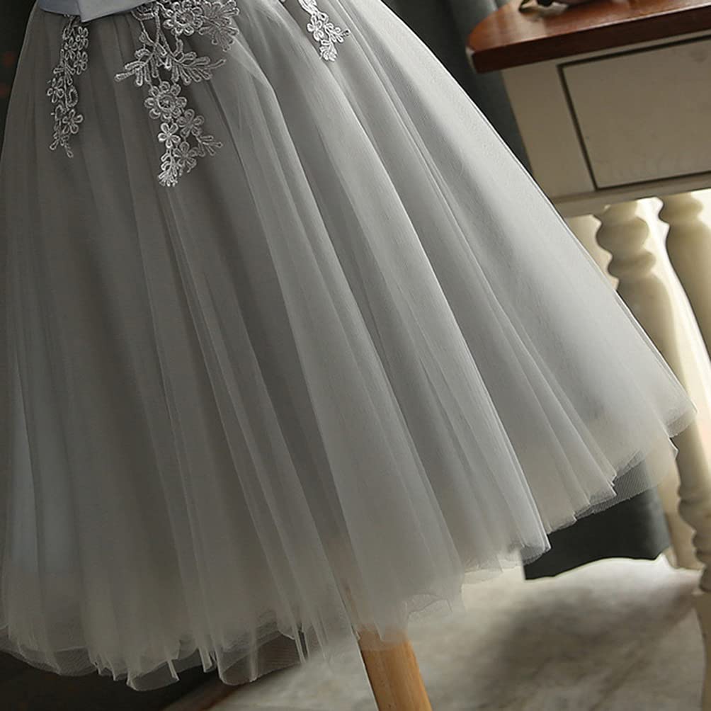 Elegant Grey Floral Lace Bridesmaid Dress - Floor Length Formal Wedding Gown for Women | Perfect for Bridal Party, Evening Galas & Special Occasions