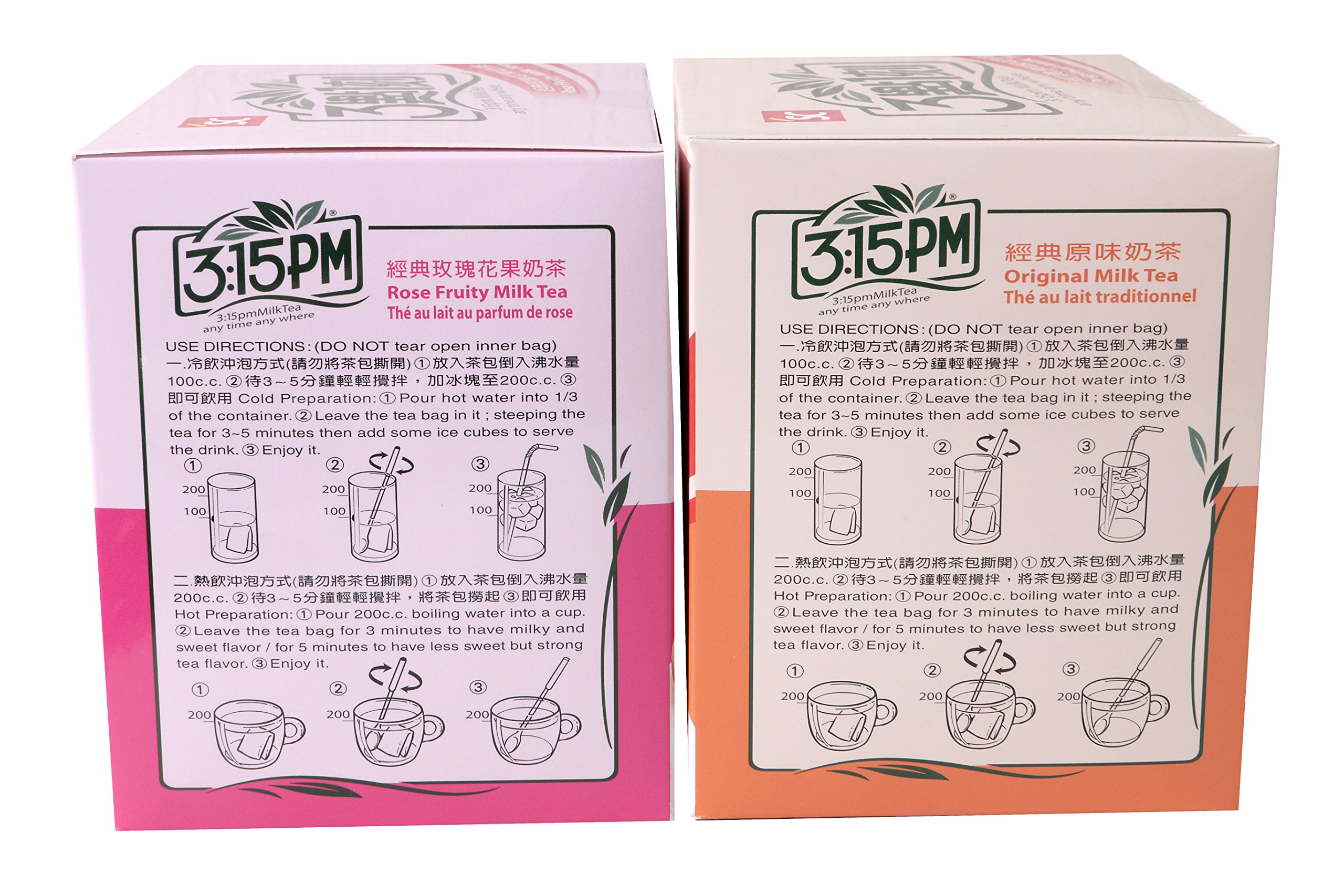 3:15pm Original & Rose Fruity Milk Tea Sample Pack - 20 Tea Bags (7.06oz Total) | Premium Flavored Tea for Afternoon Relaxation, Office Break or Gift Giving