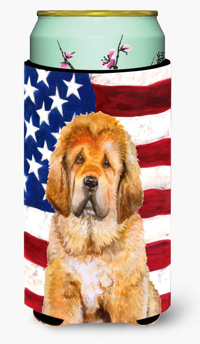Patriotic Tibetan Mastiff Insulated Beverage Hugger - Tall Boy Beer Can Cooler for Outdoor BBQ, Tailgating & Camping