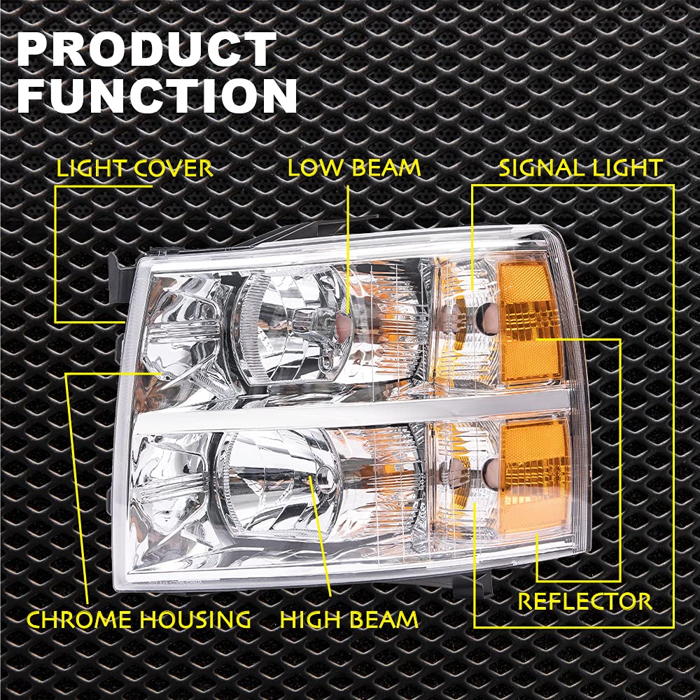 Chevy Silverado Headlights 2007-2014 - Clear Lens Chrome Housing for Day & Night Driving
