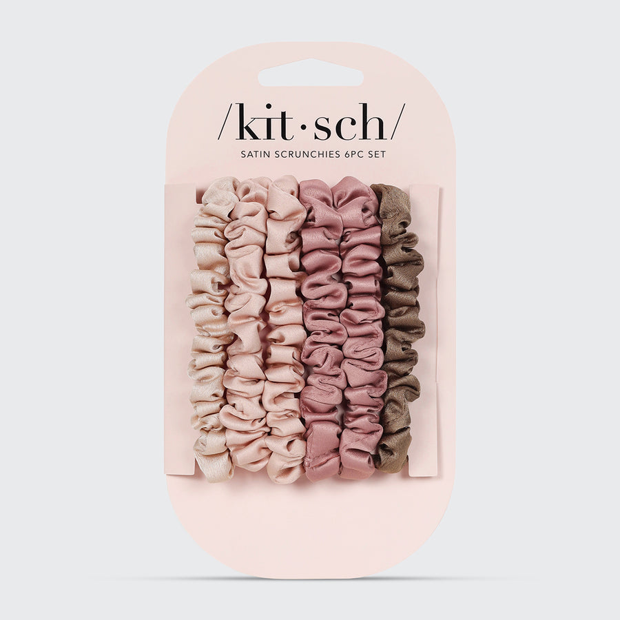 6-Piece Petite Satin Scrunchies Set in Terracotta - Soft Hair Ties for Women & Girls, Perfect for Everyday Use, Workouts, and Special Occasions