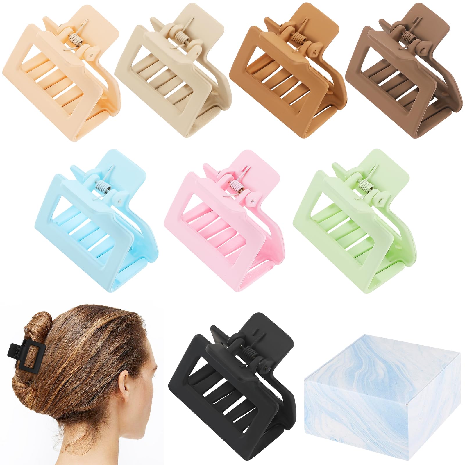 8 Pack Small Rectangle Claw Clips for Thin, Medium & Thick Hair - 2 Inch Cute Jaw Hair Clips for Women & Girls - Perfect for Ponytails, Buns & Everyday Hairstyles