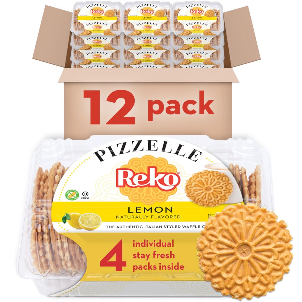 Authentic Italian Reko Pizzelle Waffle Cookies - Lemon Flavor, 7oz (12 Pack) | Perfect for Holiday Gifts, Coffee Pairing & Dessert Platters