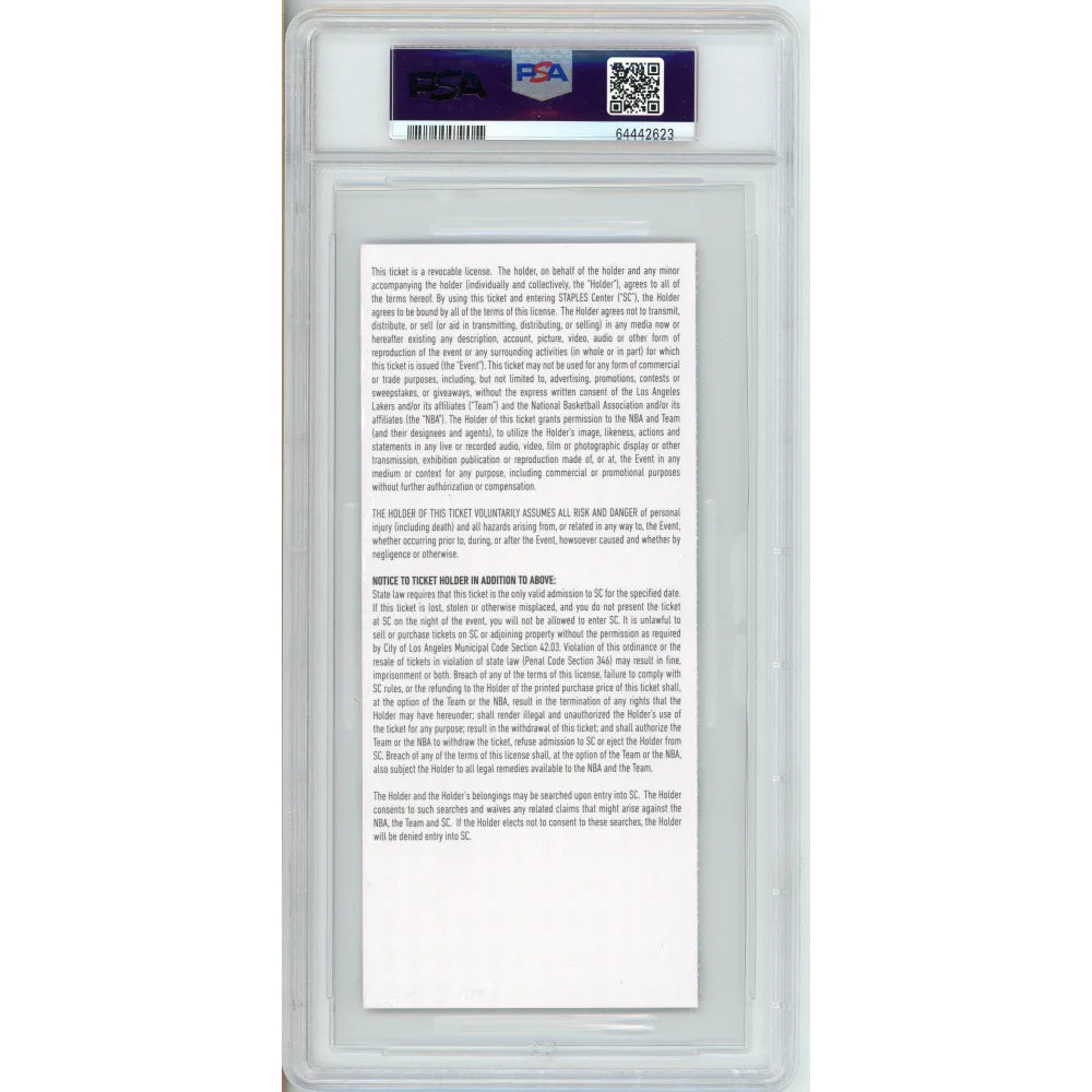 Kobe Bryant Dear Basketball Retirement Authentic Ticket 11/29/15 PSA 8 Lakers - Collectible Memorabilia for NBA Fans & Sports Collectors