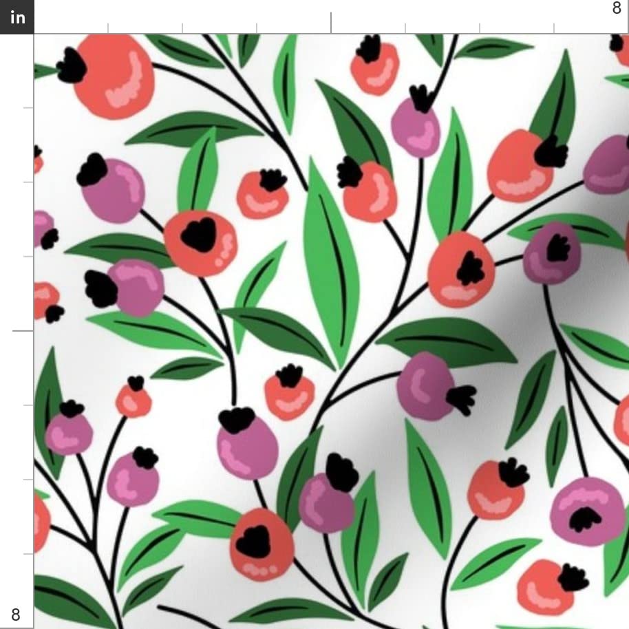 Coral and Green Berry Garden Summer Fruit Printed Satin Fabric by The Yard - Sewing, Apparel, Fashion, Blankets & Home Decor | Perfect for Dresses, Curtains and DIY Craft Projects