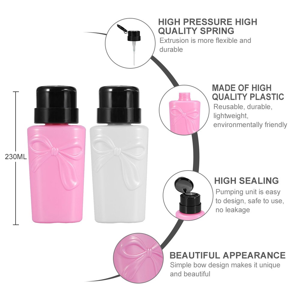 230ML Empty Plastic Pump Dispenser Bottle (2PCS) - Portable Nail Polish Remover & Art Tool for Salon, Home & Travel Use