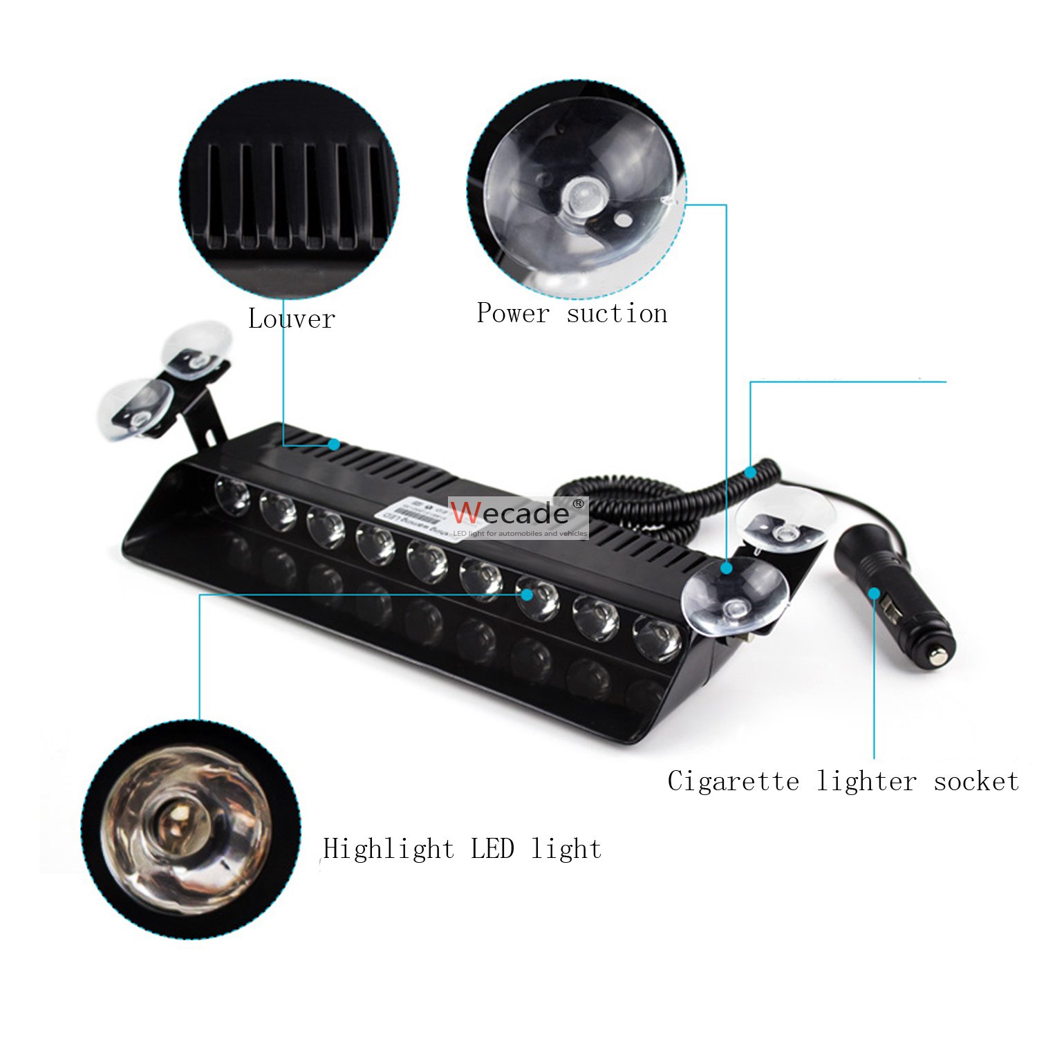 Wecade® 9 LED 9W Super Bright Strobe Dash Lights for Cars & Trucks - 16 Flash Patterns, Blue/White/Blue - Emergency Warning Lights for EMS, Police, Law Enforcement & Security Vehicles - Ideal for Roadside Assistance, Traffic Control & Emergency Response
