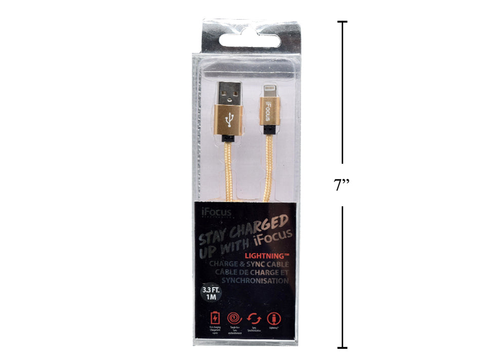 iFOCUS Lightning to USB Gold Charging & Sync Cable for iPhone - Fast Charging & Data Transfer for iPhone 13/12/11/X/8/7 & More - Perfect for Home, Office & Travel