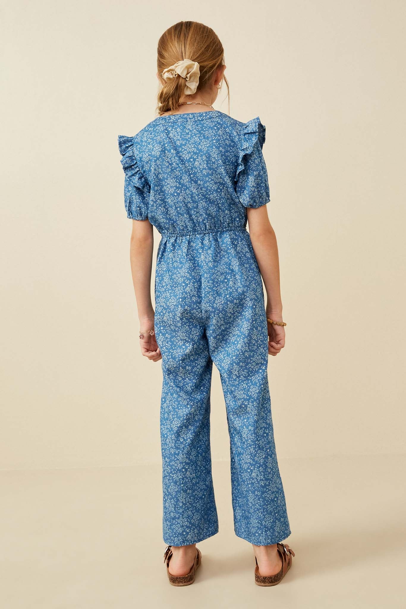 Ditsy Floral Chambray Buttoned Jumpsuit for Women - Casual Summer Romper with Pockets | Perfect for Beach Outings, Brunch Dates & Vacation Wear