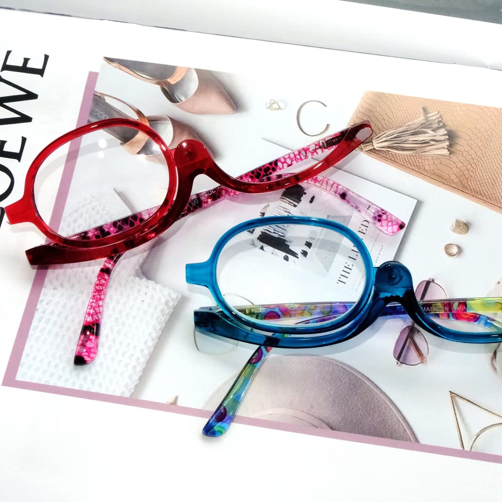 2 Pairs Women's Magnifying Reading Glasses with Rotating Lenses for Makeup & Cosmetic Application – Perfect for Applying Eyeliner, Eyeshadow & Mascara