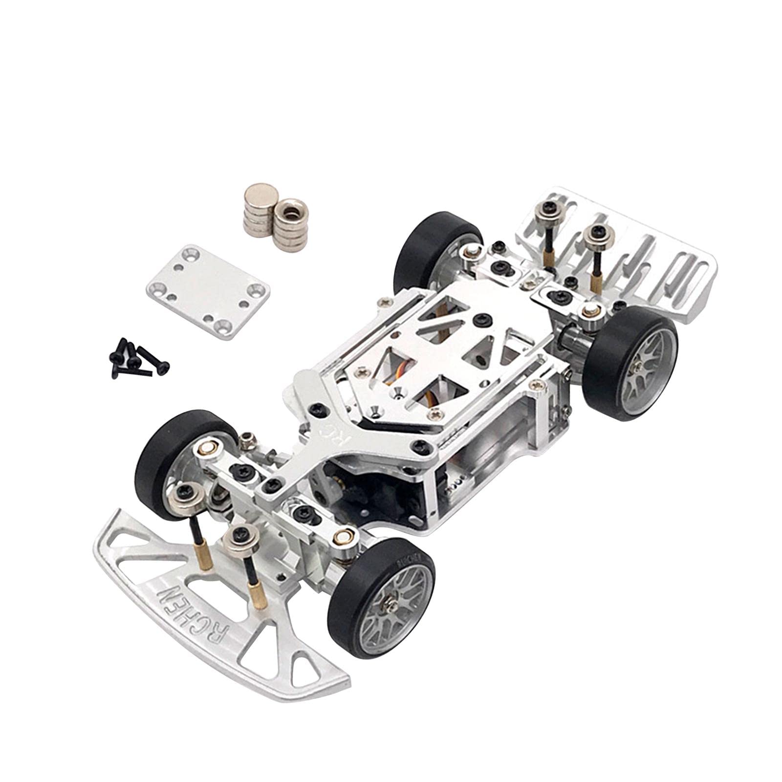 Shamjina 1/28 Scale Aluminum Alloy RC Crawler Chassis Frame with Wheels - Silver | Upgrade Parts for RC Car Models | Perfect for Off-Road Crawling & DIY Customization