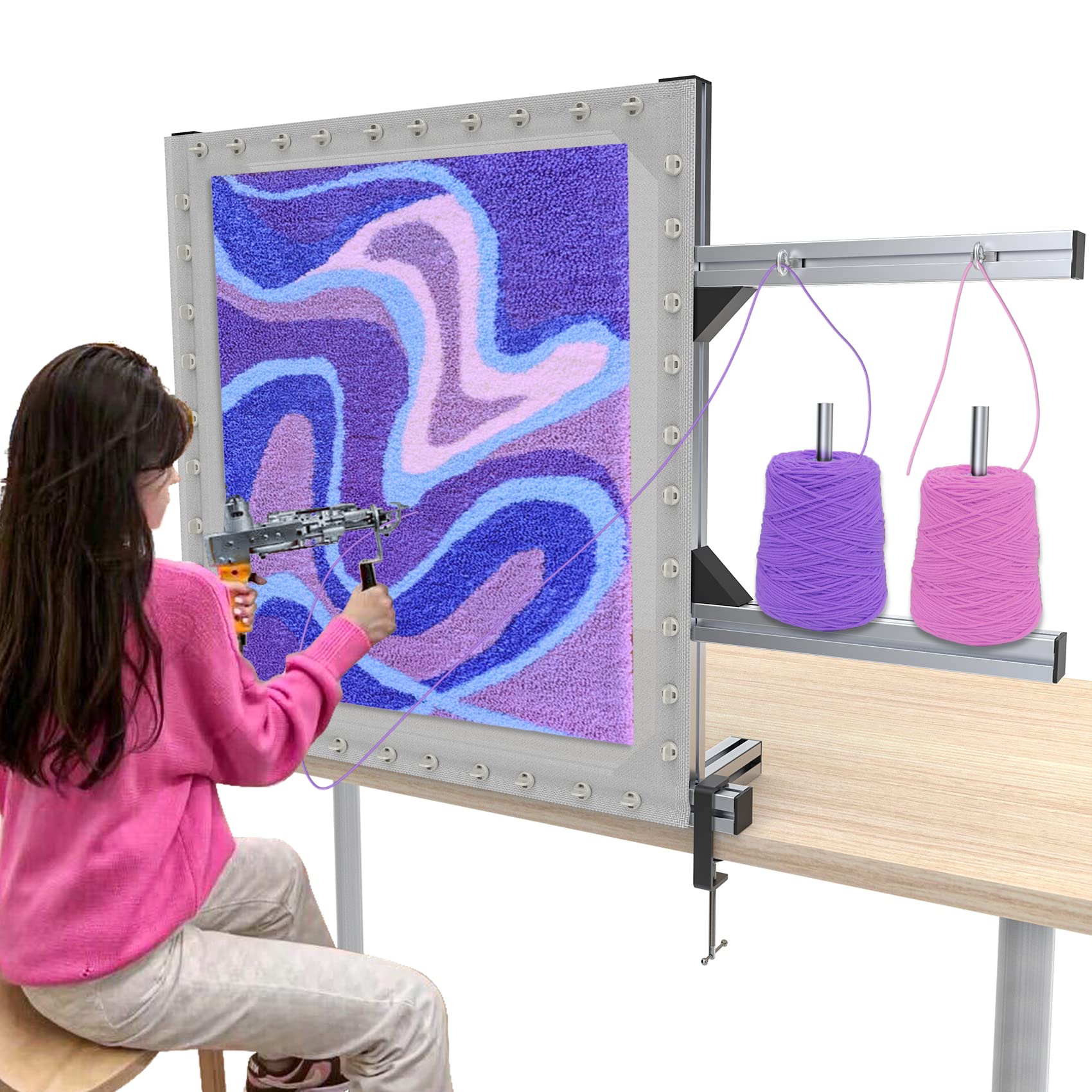 27.5'' Aluminum Metal Rug Tufting Frame Kit - Premium Tufting Cloth Stand with Fabric for DIY Rug Making | Complete Carpet Tufting Gun Supplies Set | Perfect for Home Decor, Craft Projects & Handmade Gift Creation