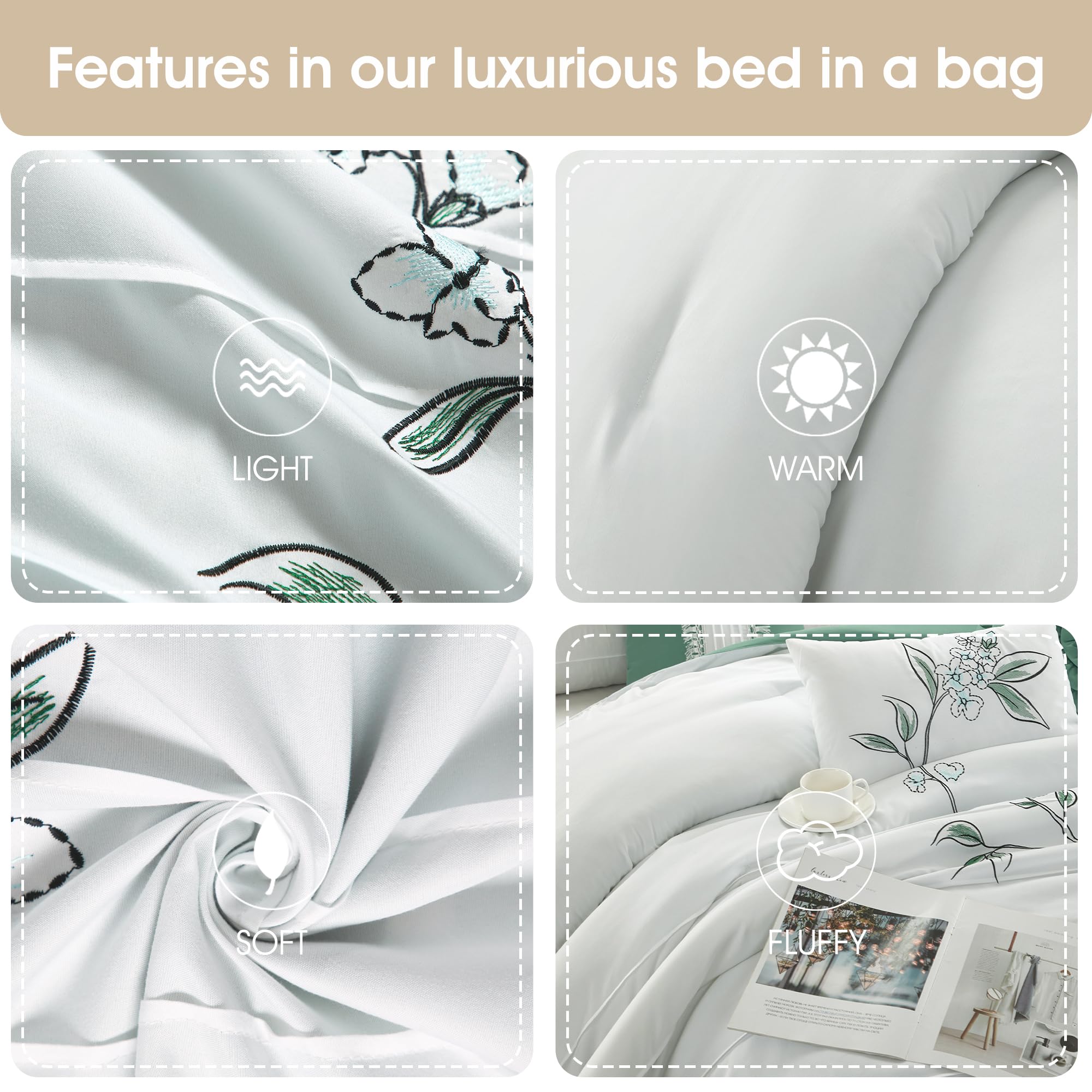 Stratford Park Tropical Green Rose 7-Piece Queen Comforter Set - 100% Polyester Soft Bedding - Perfect for Master Bedroom, Guest Room & Vacation Homes