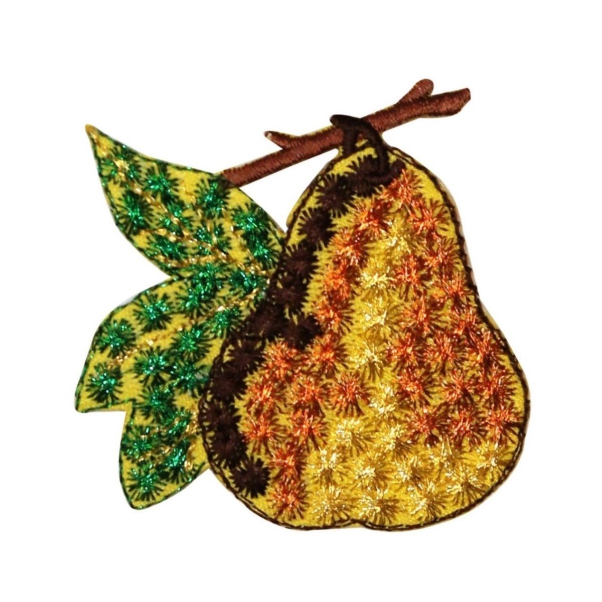 Pear on Branch Iron On Applique - Summer Fruit Embroidered Patch for DIY Crafts, Clothing & Home Decor