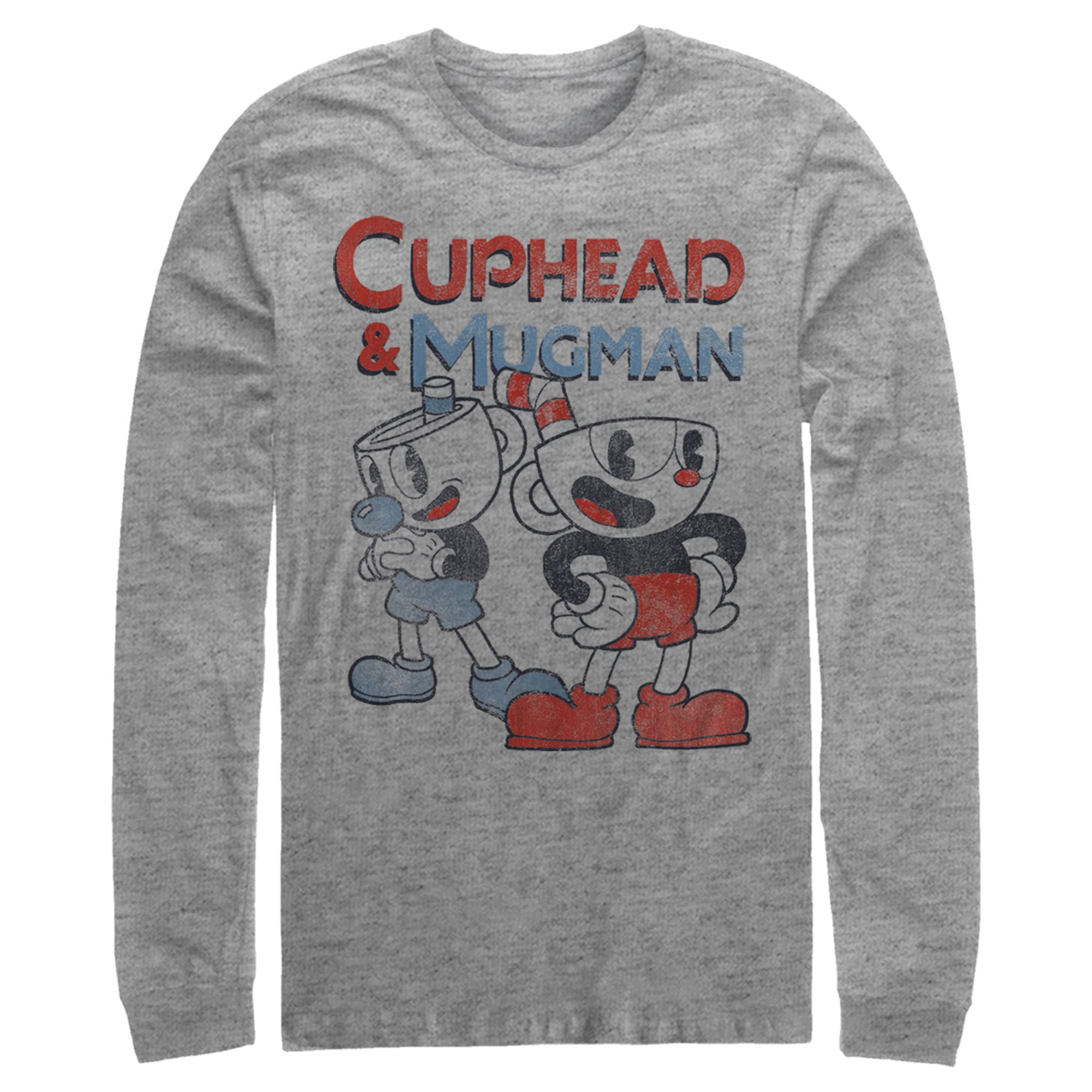 Fifth Sun Men's Cuphead & Best Friend Mugman Graphic Long Sleeve Shirt - Perfect for Gaming Nights, Cosplay, and Casual Wear