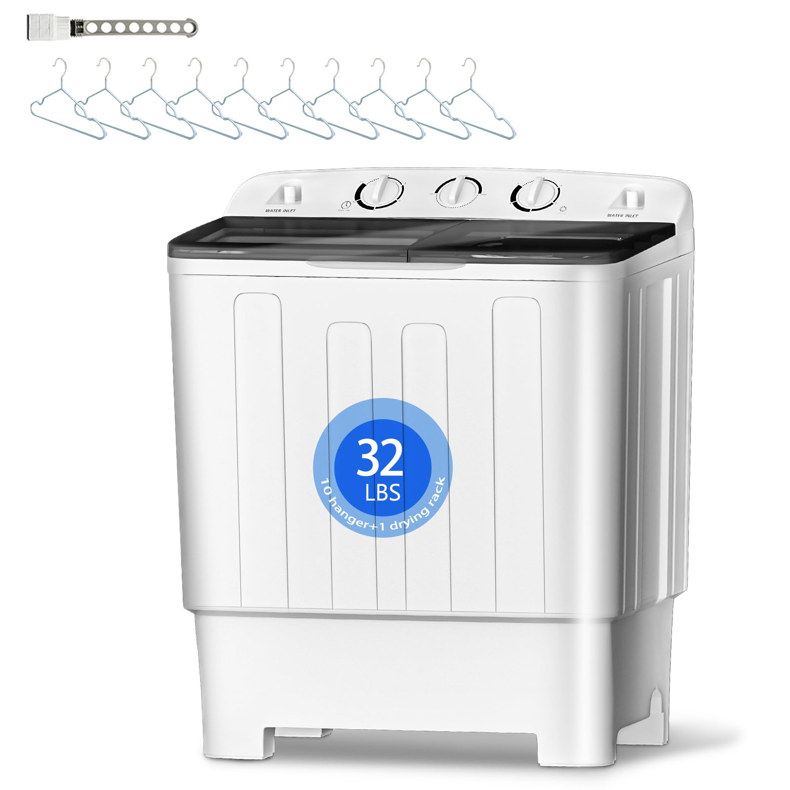 32lbs Portable Twin Tub Washing Machine with Drying Rack - Compact Mini Laundry Machine (20lbs Washer & 12lbs Spinner) - Semi-Automatic Washer Combo for Dorms, Apartments, RVs & Camping - Perfect for Small Spaces & Off-Grid Living