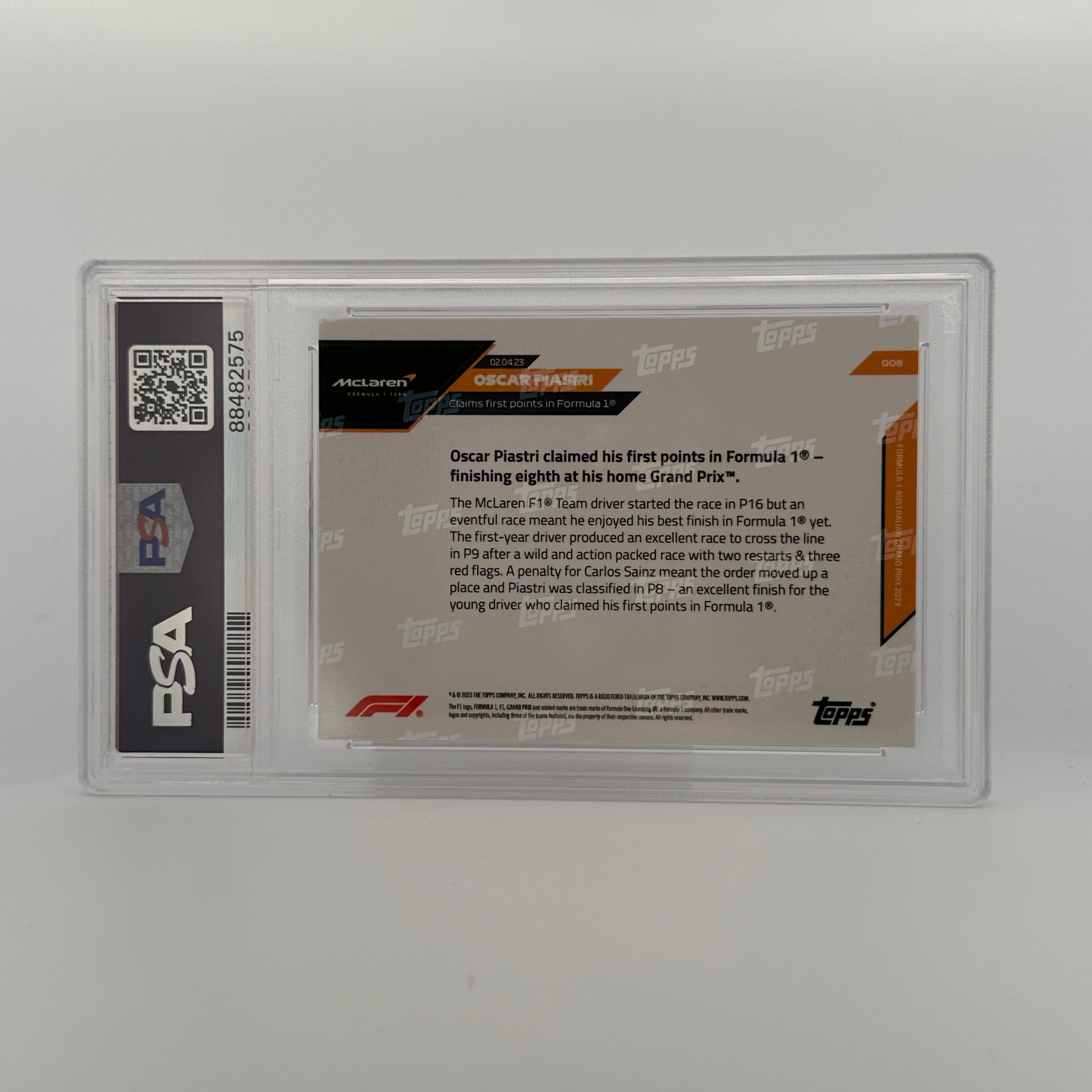 2023 Topps Now Oscar Piastri #8 Black PSA 9 POP 1 - Rare Rookie Card for Collectors & Sports Memorabilia Fans - Perfect for Display, Trading, and Investment