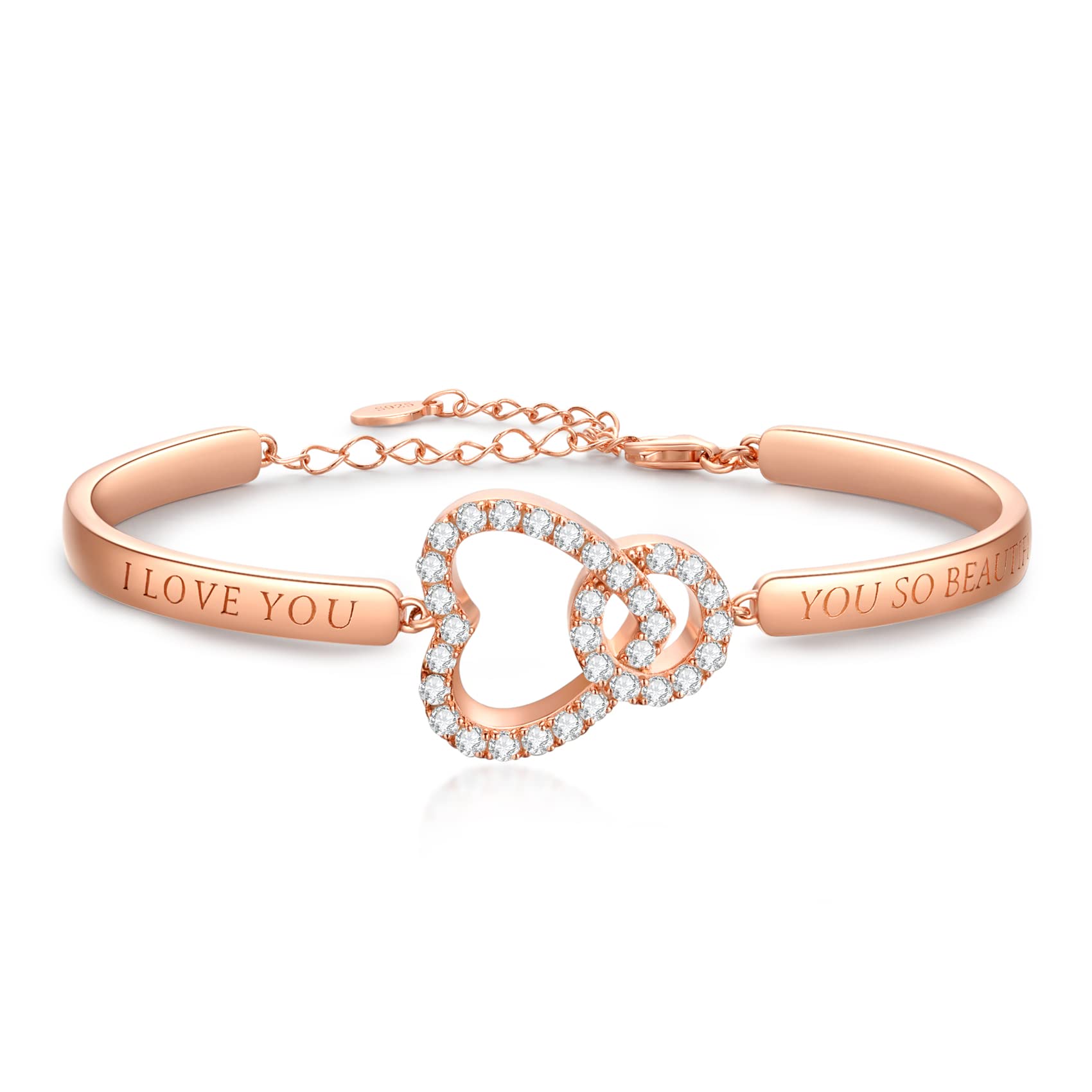 PANCEAN Infinity Love Heart Bracelet for Women - 925 Sterling Silver Rose Gold Plated Moissanite Bangle Jewelry Gift for Her | Elegant Everyday Wear, Anniversary & Valentine's Day Present