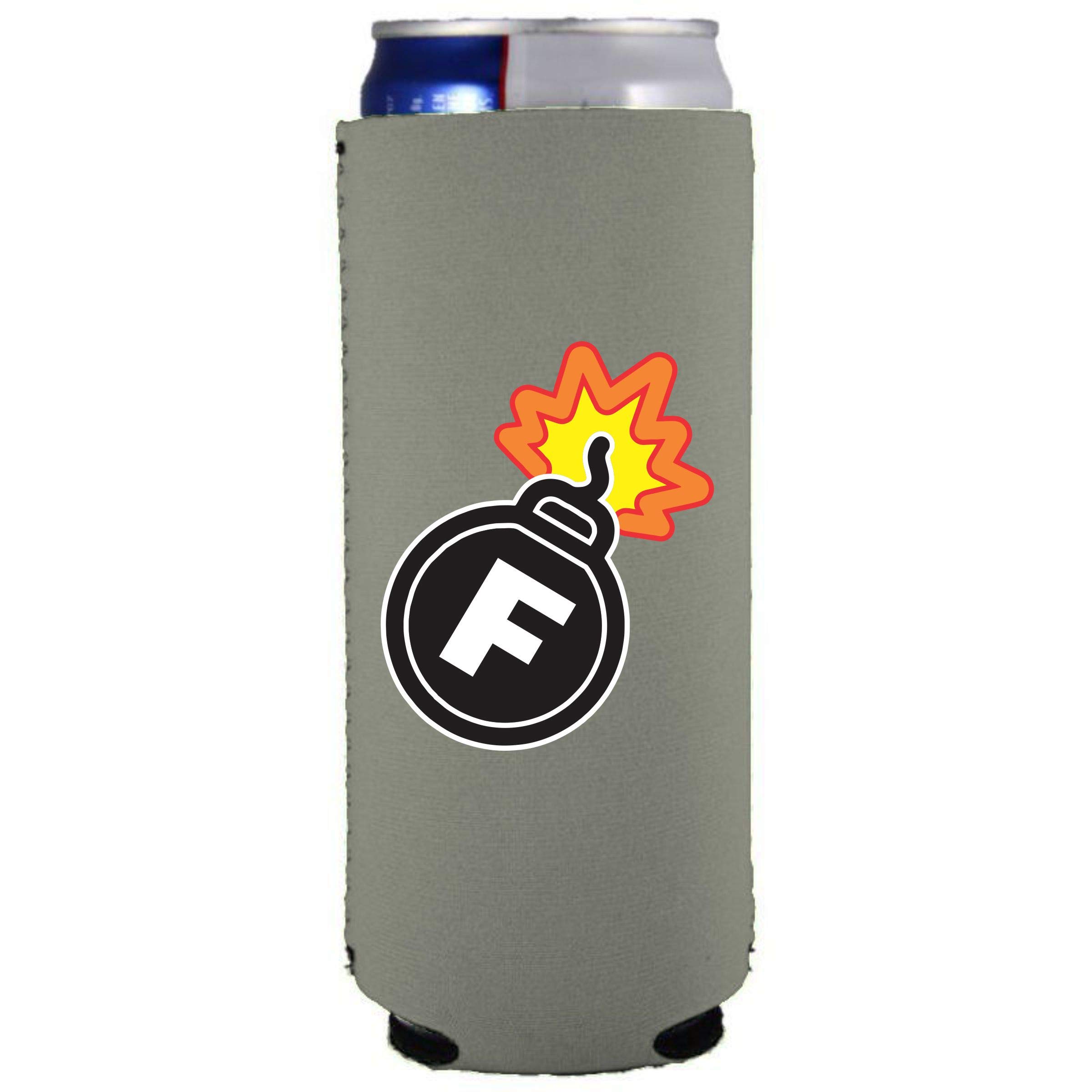 F Bomb Slim Can Cooler (Gray, 2 Pack) - Insulated Beer Can Holder for Camping, Tailgating & Outdoor Parties - Keeps Drinks Cold & Hands Dry
