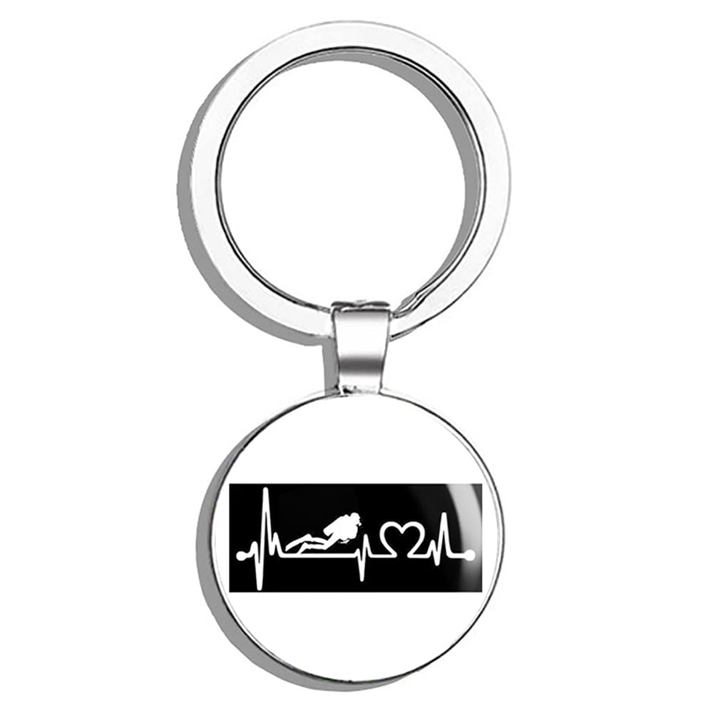 Double Sided Stainless Steel Scuba Diver Keychain - Heartbeat Lifeline Design for Car Keys & Key Finder - Perfect for Divers, Ocean Lovers & Adventure Enthusiasts
