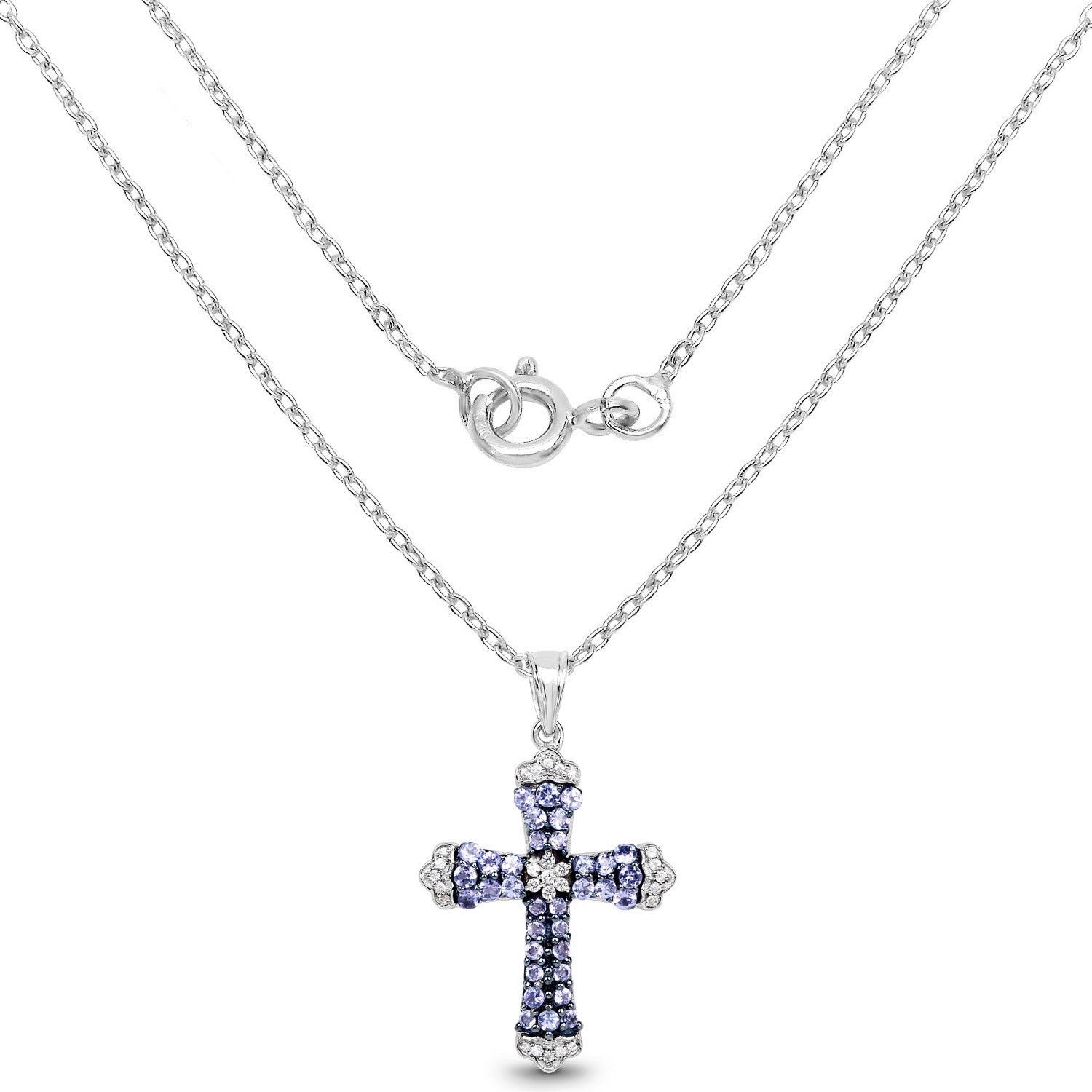 Natural Tanzanite Cross Necklace for Women – Genuine Blue Tanzanite Jewelry, Sterling Silver Pendant, Elegant Gift for Christmas, Baptism & Everyday Wear