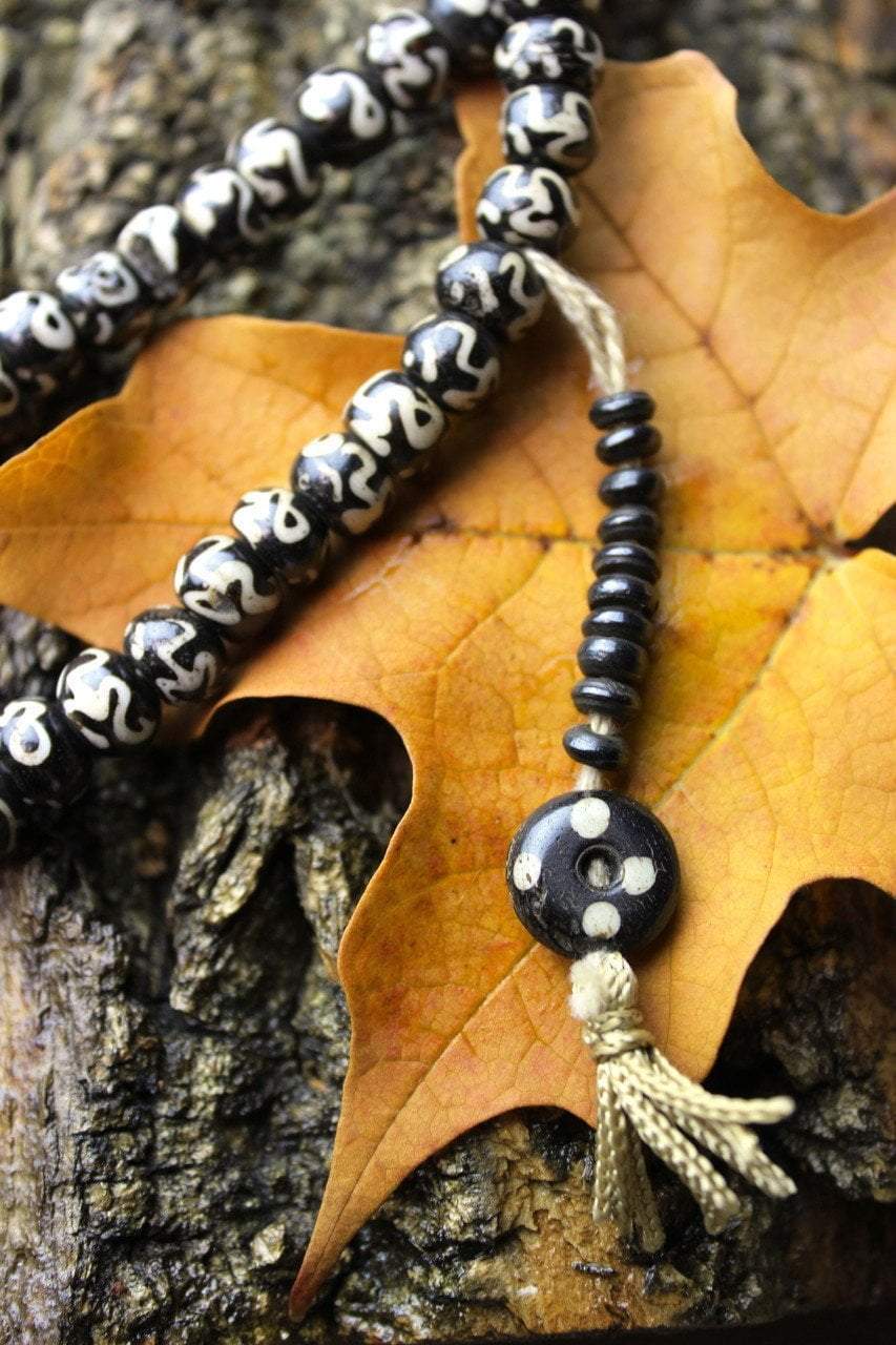 Hand Painted Om Bone Mala Beads - 108 Prayer Beads for Meditation, Yoga & Spiritual Practice | Buddhist & Hindu Prayer Necklace