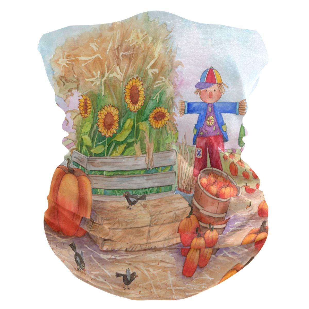 Face Scarf Bandana Neck Gaiter - Pumpkin Sunflower & Scarecrow Print Headband for Cycling, Fishing, Hiking, Camping - UV Protection & Breathable for Outdoor Sports & Daily Wear